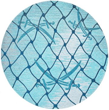 Teppich Keitum 005, Sansibar, rund, Höhe: 3 mm, Flachgewebe, modernes Design, Motiv Fischernetz & gekreuzte Säbel