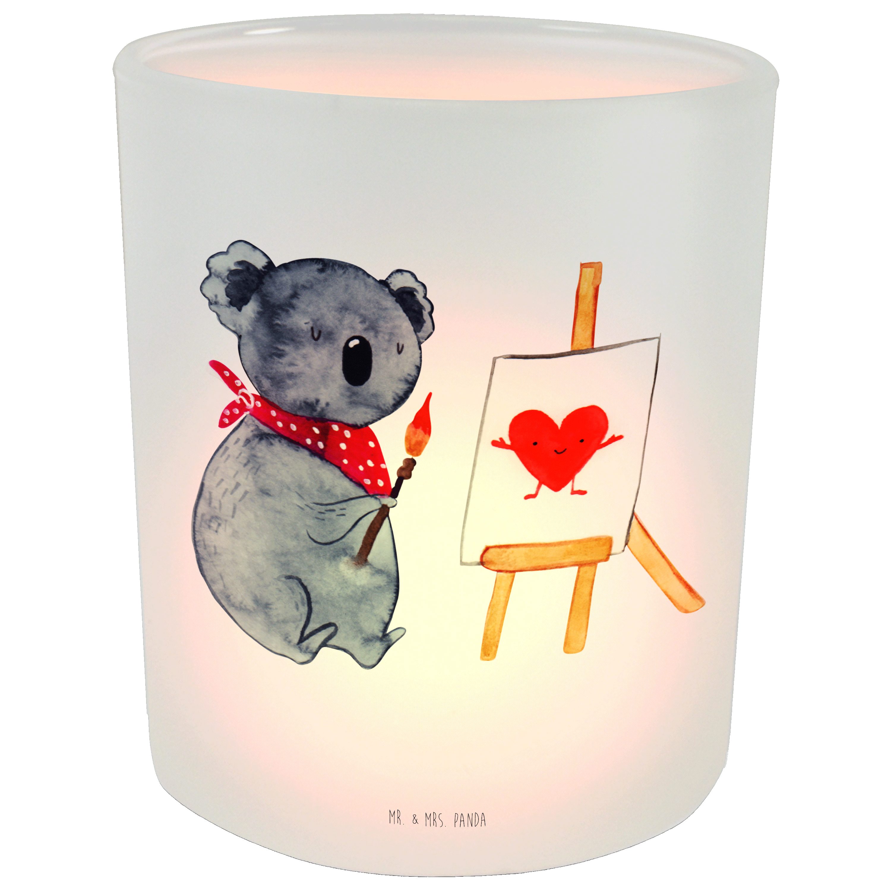 Mr. & Mrs. Panda Windlicht Koala Künstler - Transparent - Geschenk, Koalabär, Kerzenglas, Teelic (1 St)