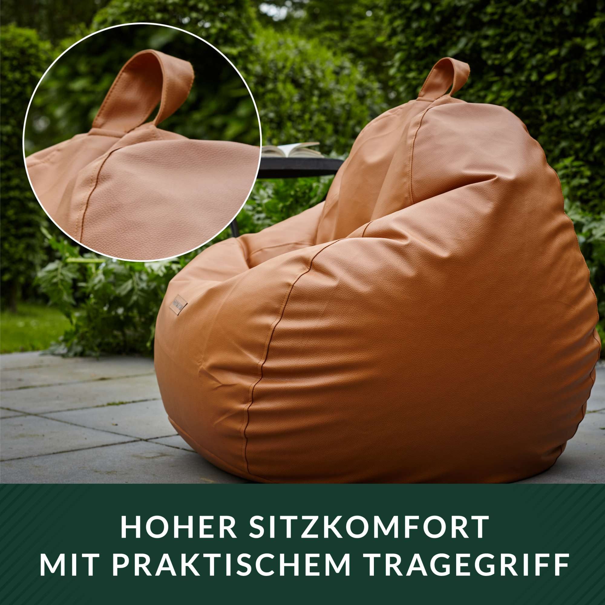 Green Bean Sitzsack Sitzsack Kunstleder Scoop Indoor (Indoor und Outdoor, abwaschbarer Bezug), Bean Bag Sitzkissen Sitzpuff Sitzsessel Bodenkissen Lounge – Bild 5 von 5