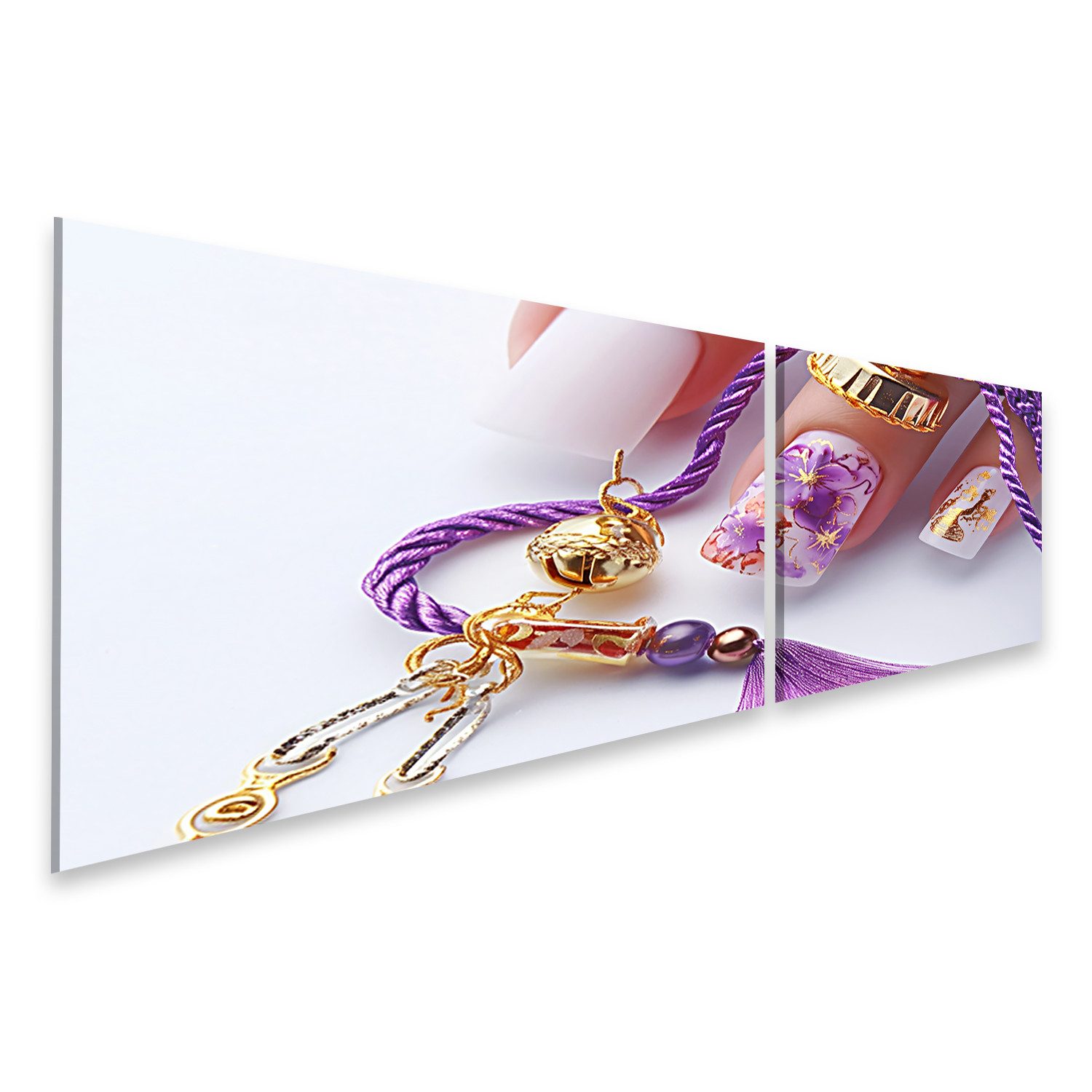 islandburner Leinwandbild, Luxuriöser Nageldesign mit goldenen Akzenten und Schmuck
