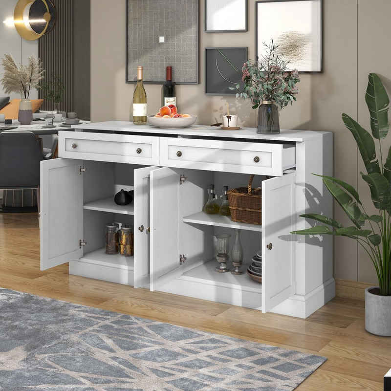 OKWISH Sideboard Küchenschrank, Großes Sideboard mit 4 Türen und 2 Schubladen (moderner Buffetschrank für Esszimmer und Wohnzimmer, 150 x 86 x 40 cm (L/B/H)