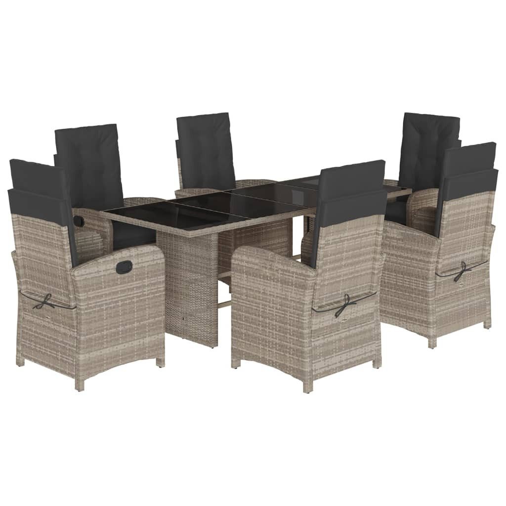 vidaXL Garten-Essgruppe 7-tlg. Garten-Essgruppe mit Kissen Hellgrau Poly Rattan, (6-tlg)