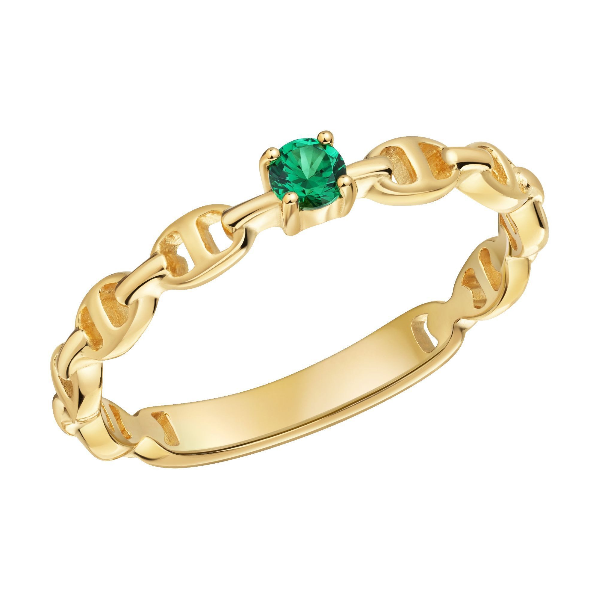 CAÏ Fingerring 925 Silber vergoldet Zirkonia grün