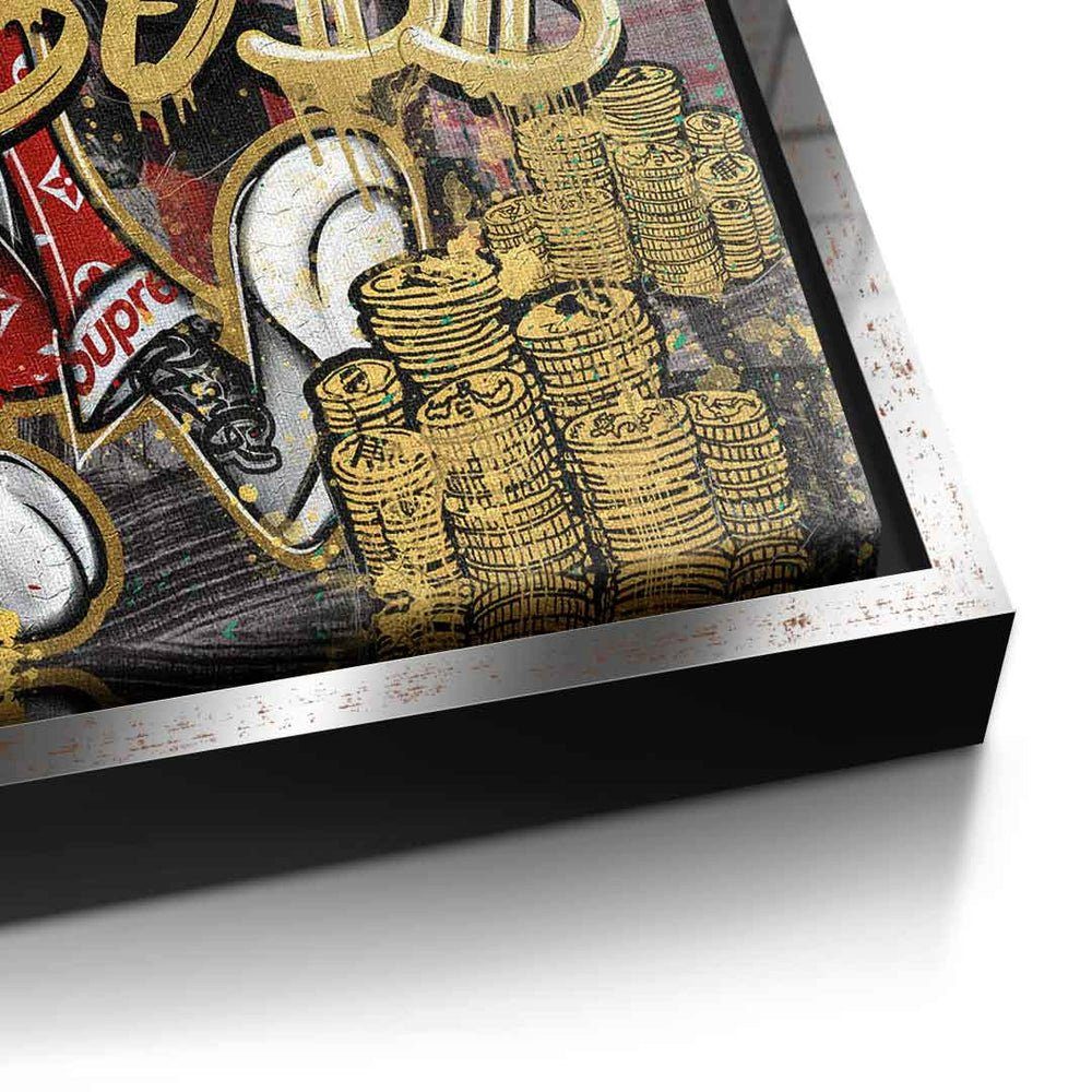 schwarzer Leinwandbild, LIK€ Rahmen Motiv DOTCOMCANVAS® mit WALK Leinwandbild Pop A Art Rahm premium BO$$ limitiert
