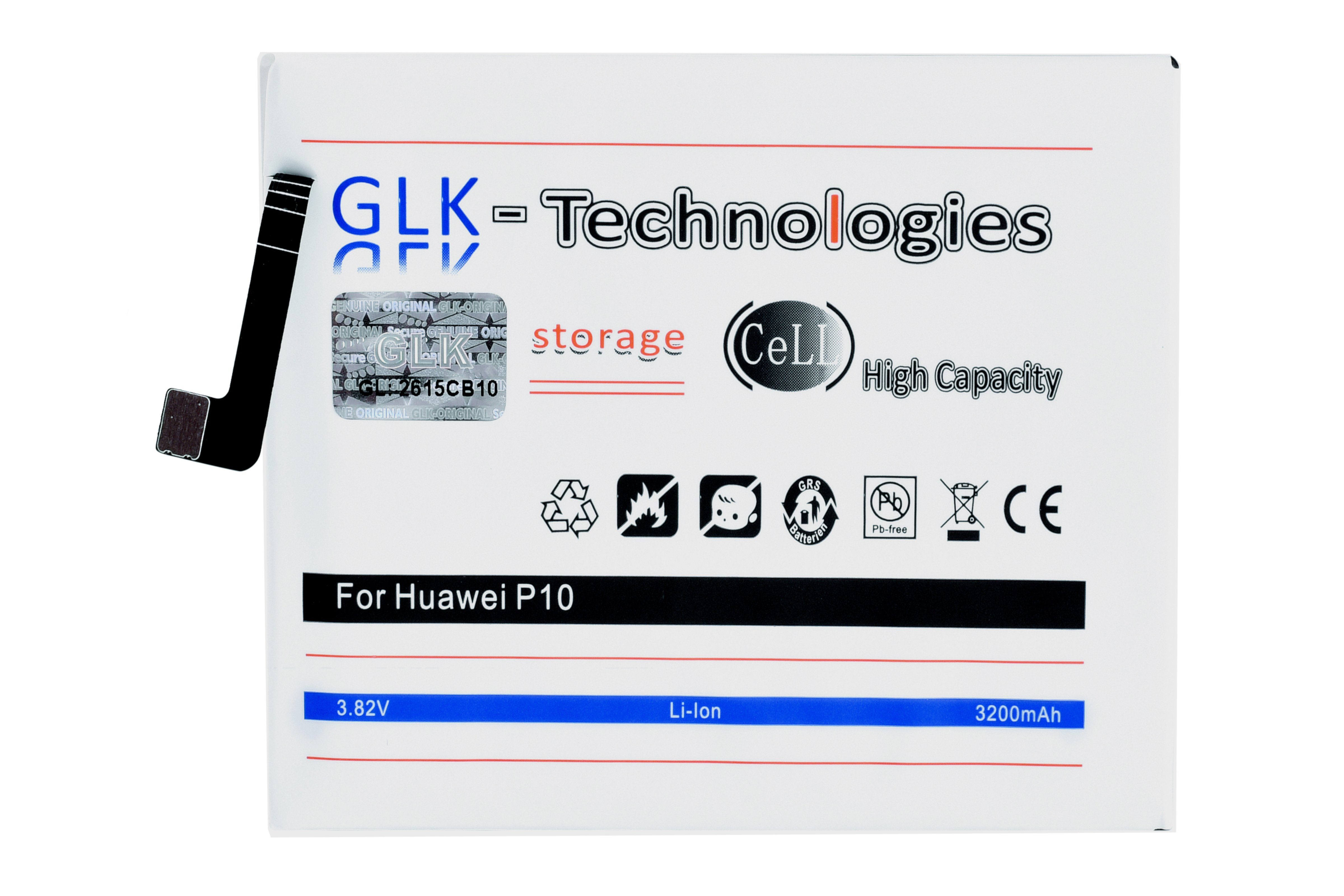 GLK-Technologies High Power Ersatz mAh P10 (3,8 3200 für V) Huawei Smartphone-Akku Akku