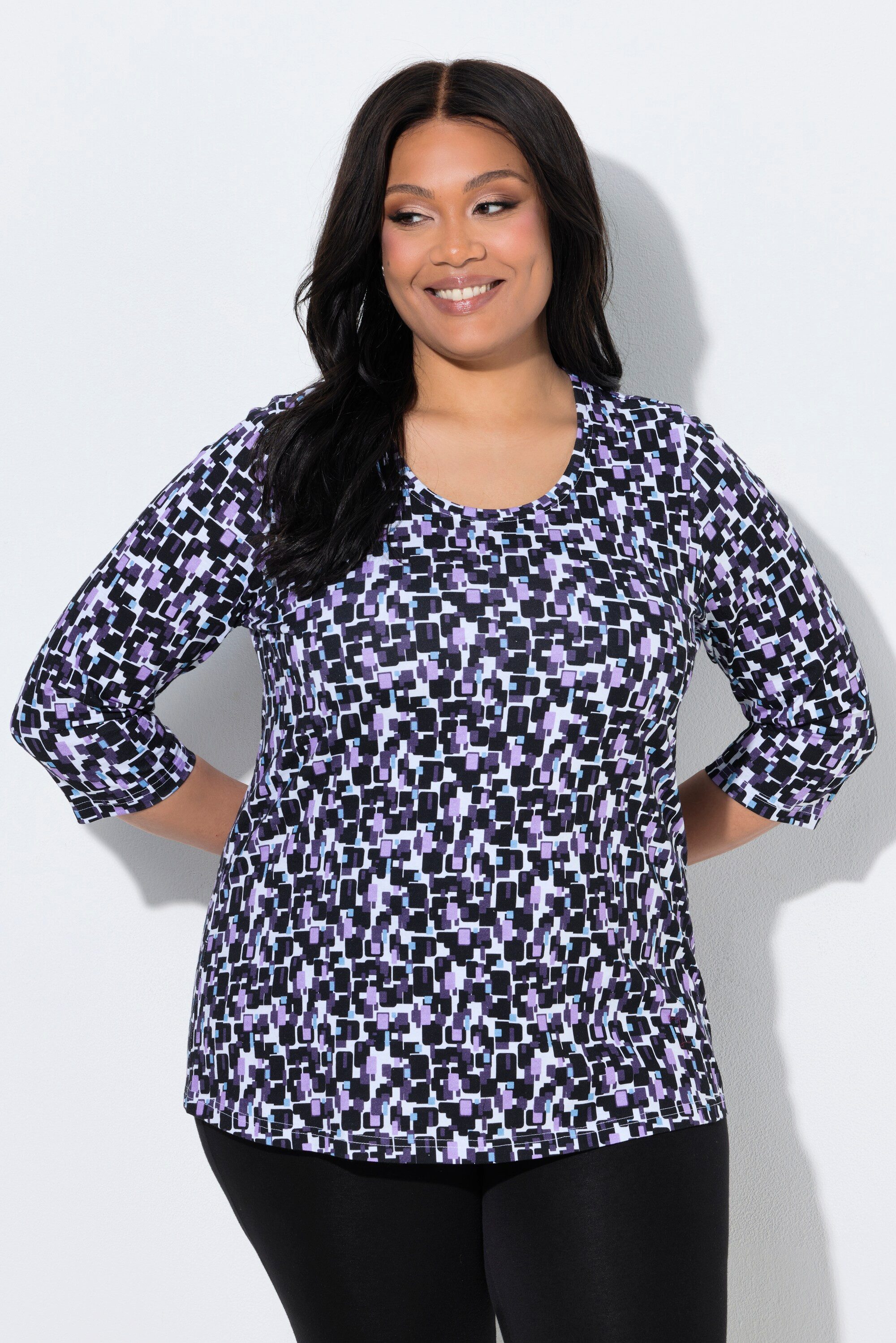 Ulla Popken Longshirt Longshirt grafischer Druck Rundhals 3/4-Arm