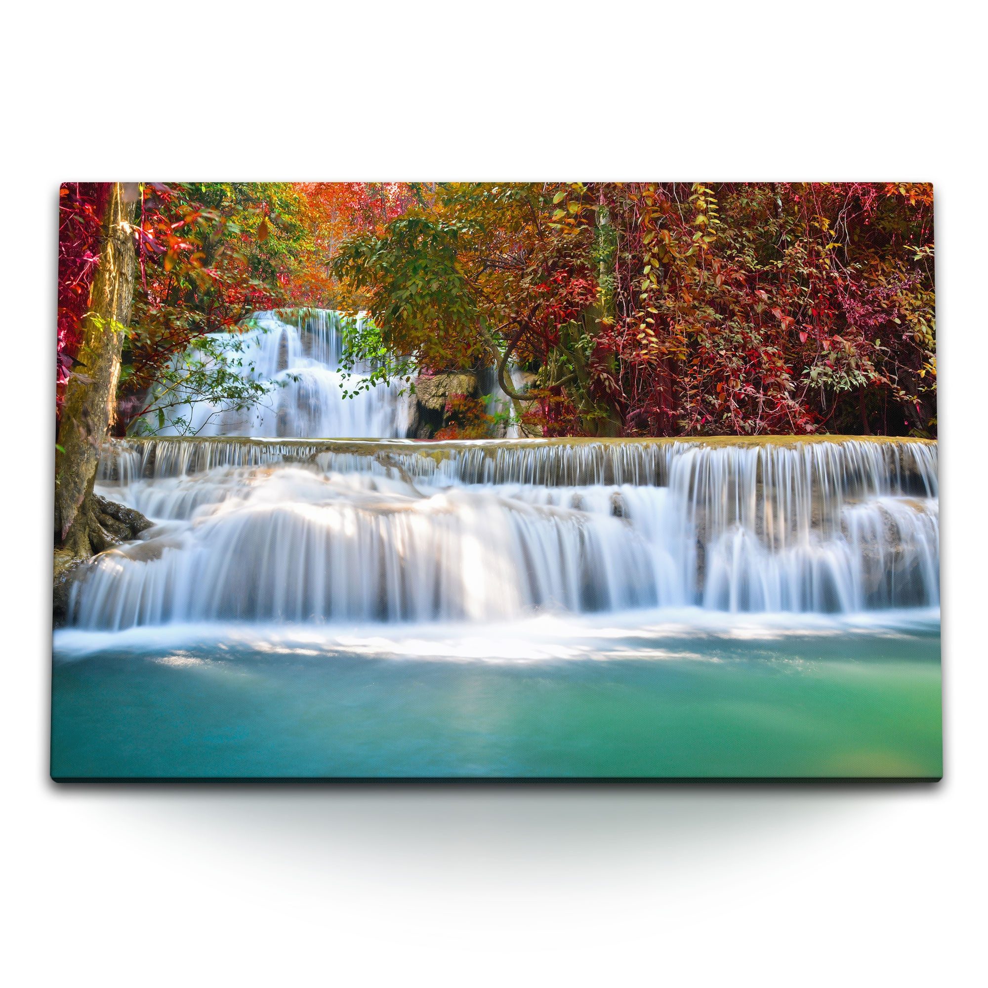 Leinwandbild 120x80cm Wandbild auf Leinwand Kaskade Wasserfälle Wald Natur Herbst F