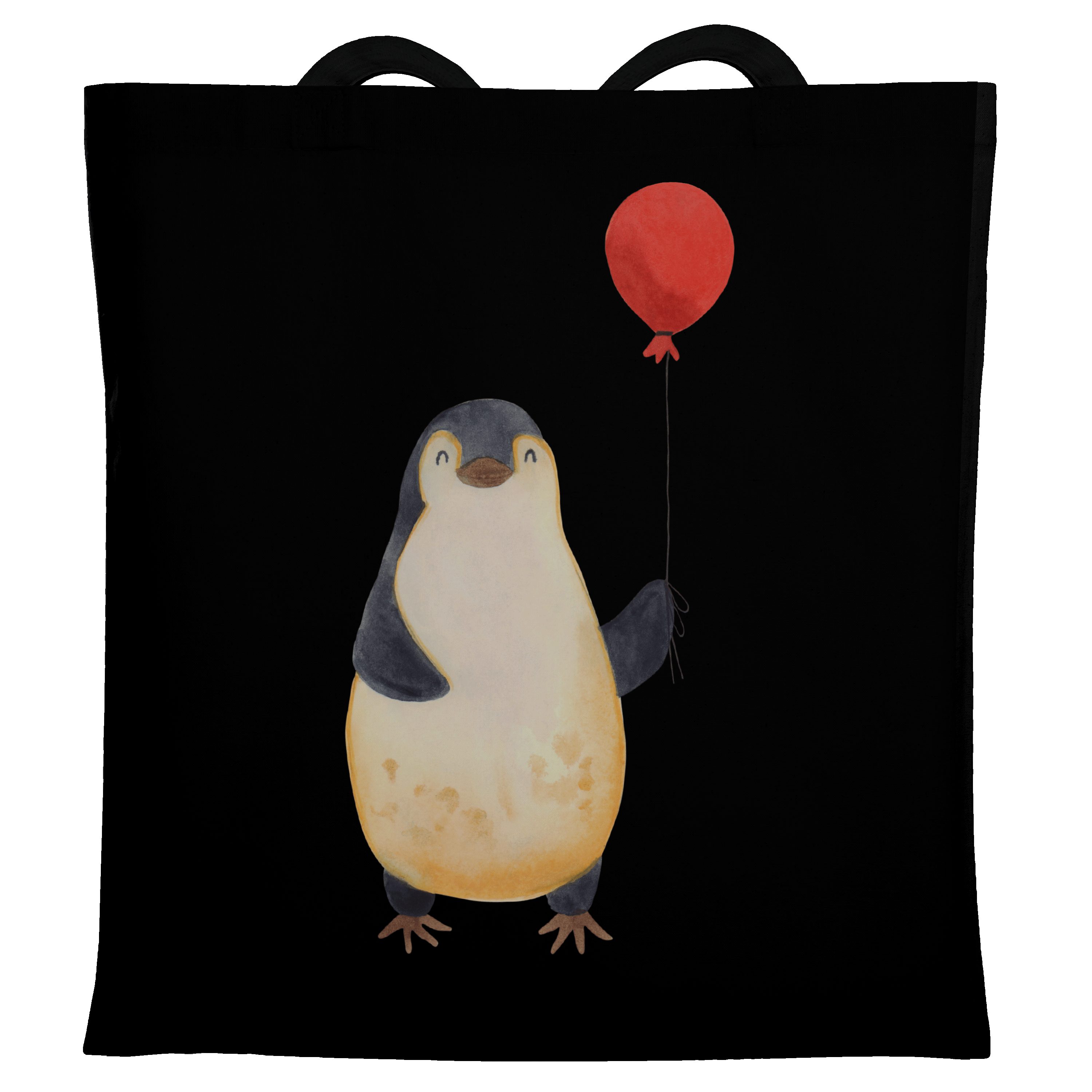 Mr. & Mrs. Panda Tragetasche Pinguin Luftballon - Schwarz - Geschenk, Jutebeutel, Jahrmarkt, Neust (1-tlg)