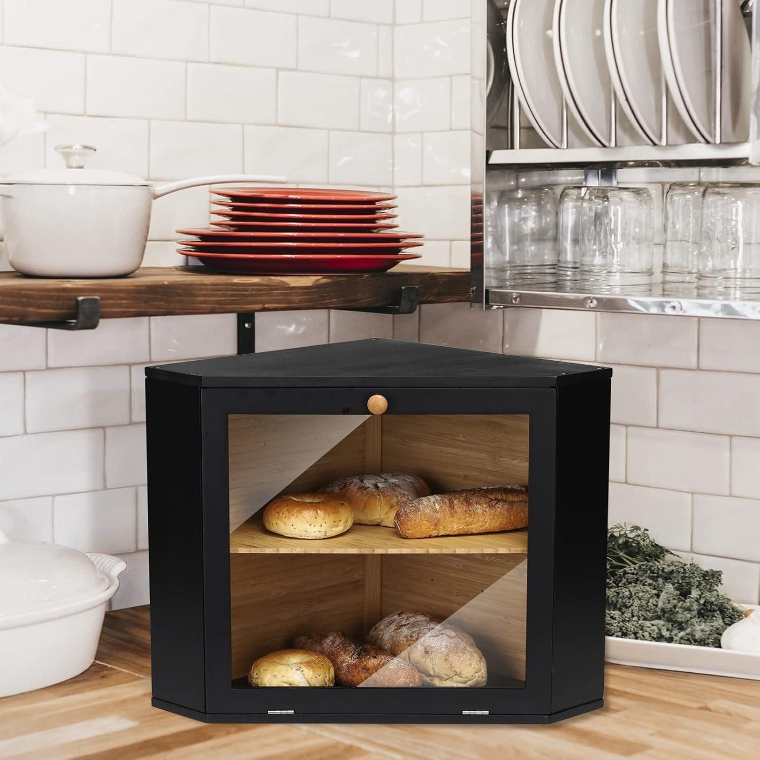 LuxusKollektion Brotkasten Brotkasten Bambus 2 Etagen Schwarz – Bild 3 von 5