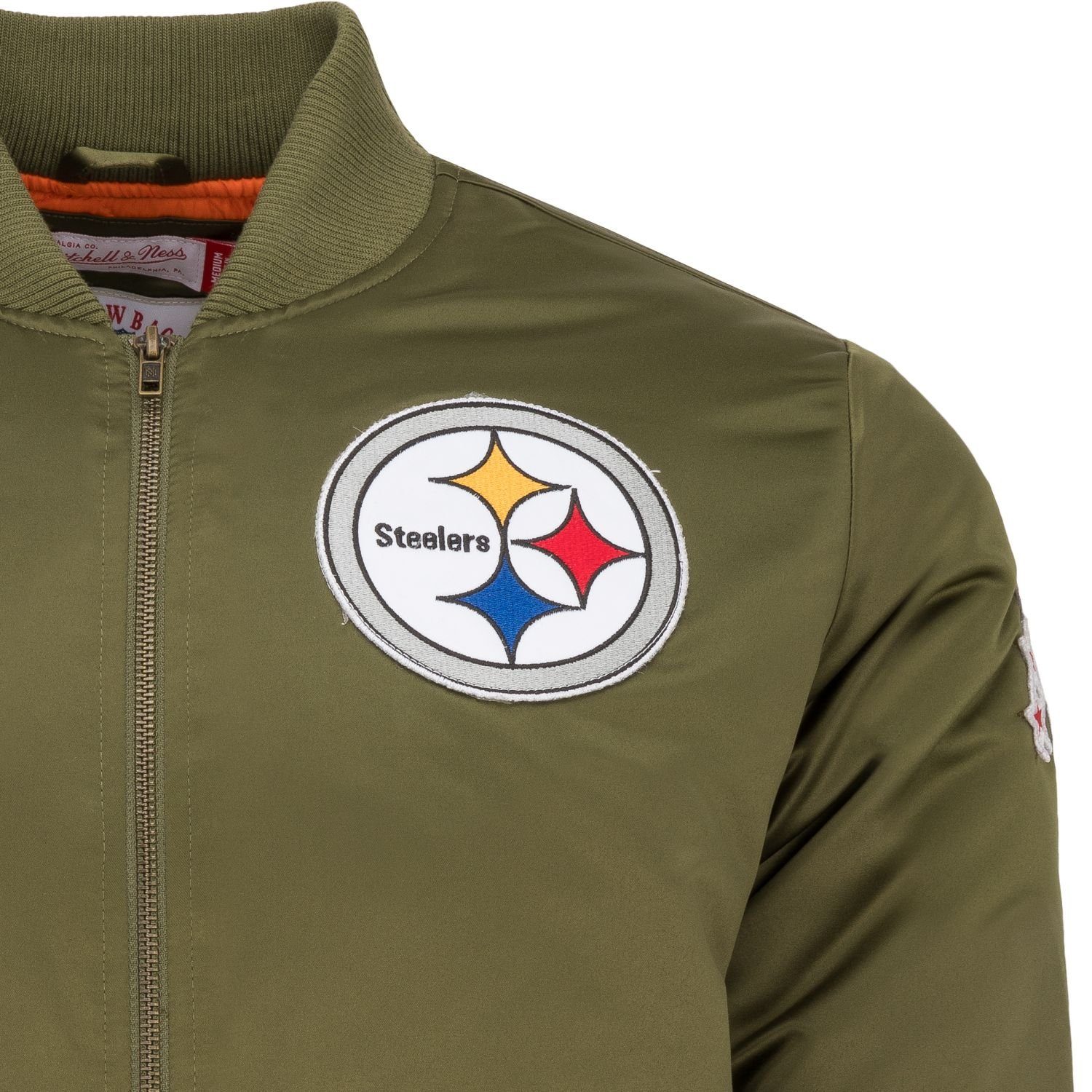 Ness Satin Pittsburgh Mitchell PATCHES & Steelers Bomberjacke