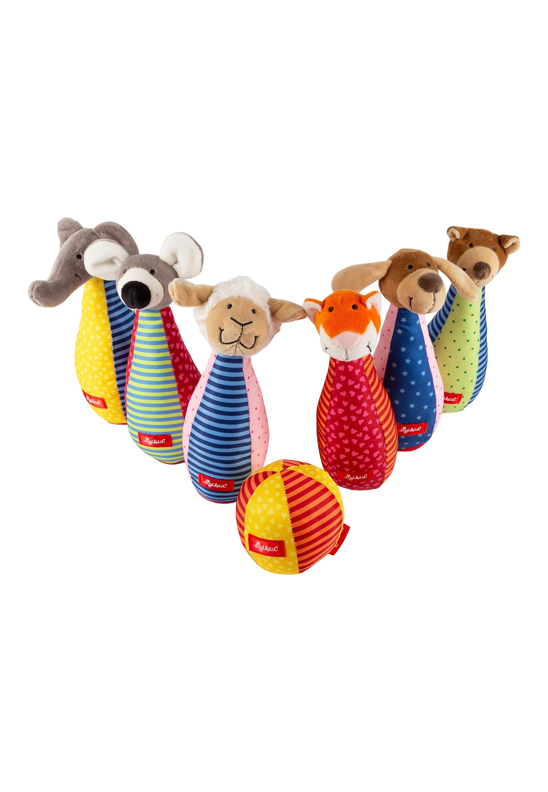 Sigikid Greifspielzeug Soft-Kegelspiel 6 Tierfiguren + 1 Softball PlayQ (1-tlg)