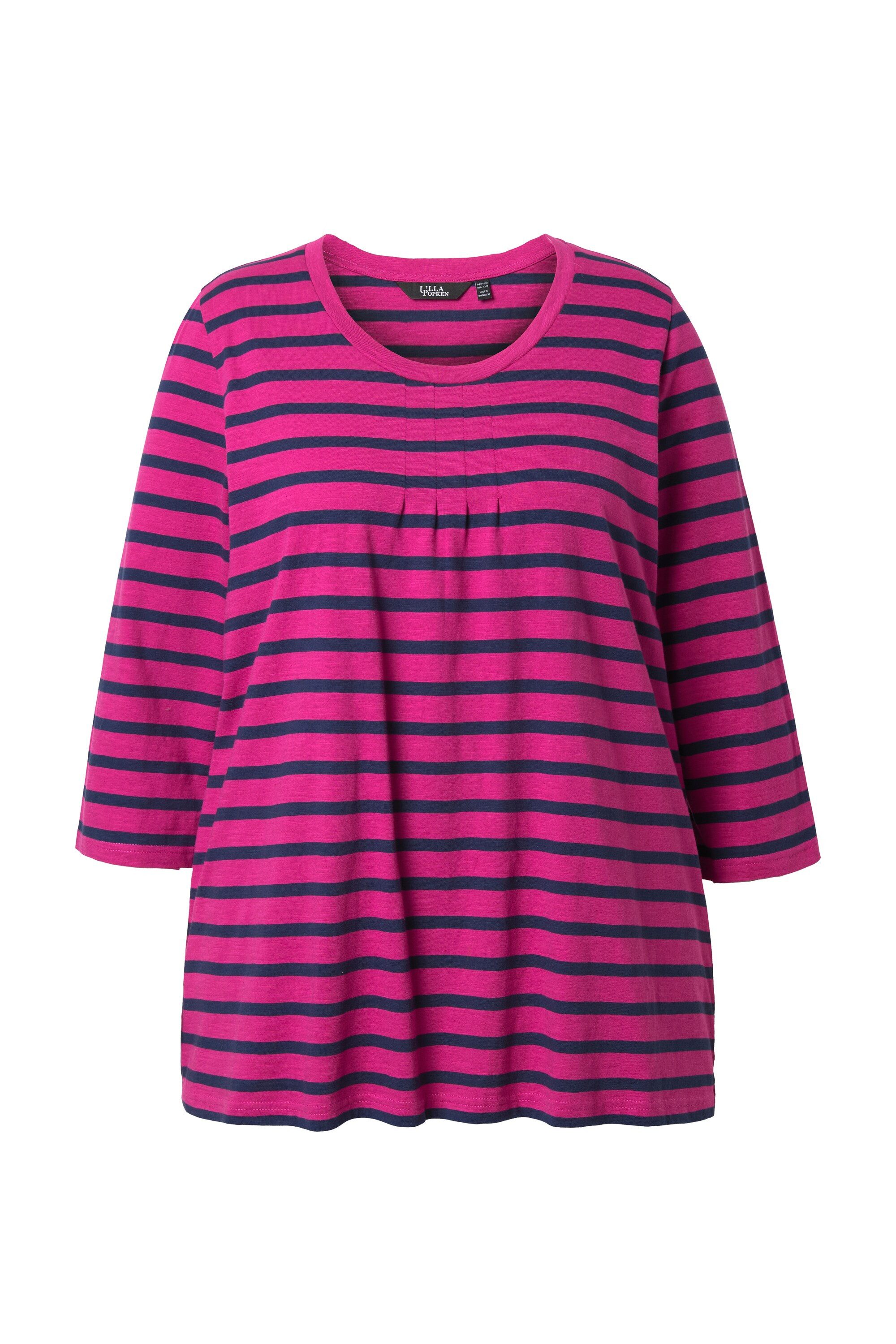 T-Shirt Shirt Ringel A-Linie Rundhals Zierfalten 3/4-Arm