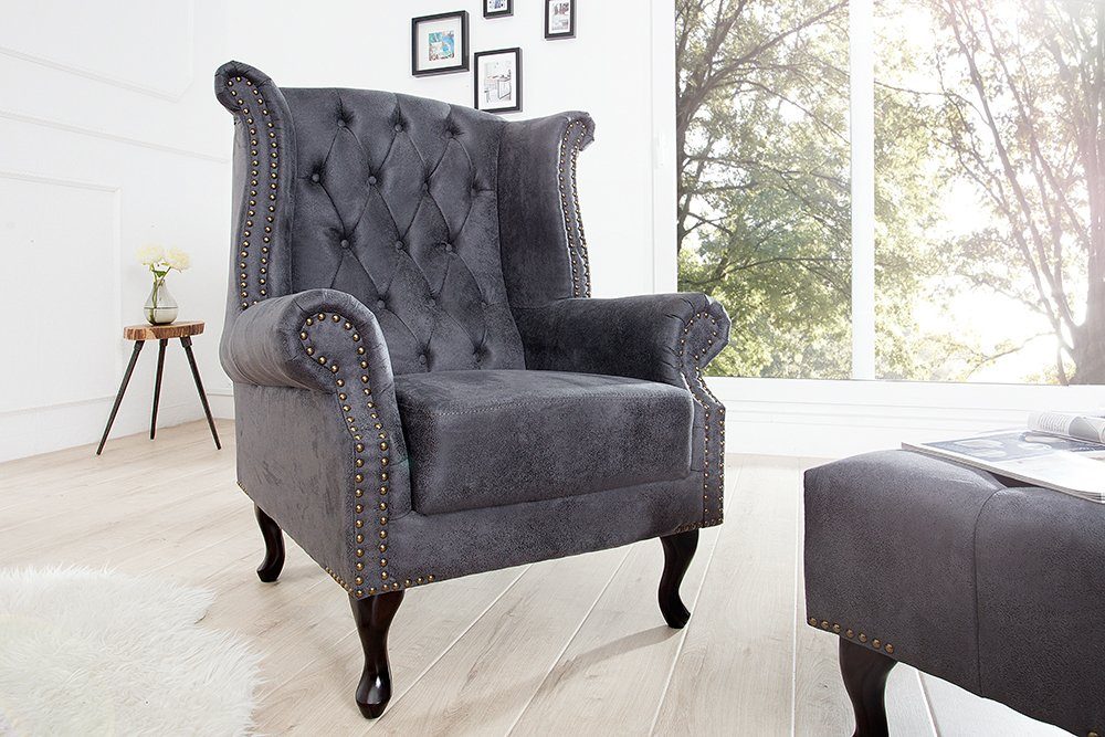 riess-ambiente Ohrensessel CHESTERFIELD 85cm antik grau günstig online kaufen