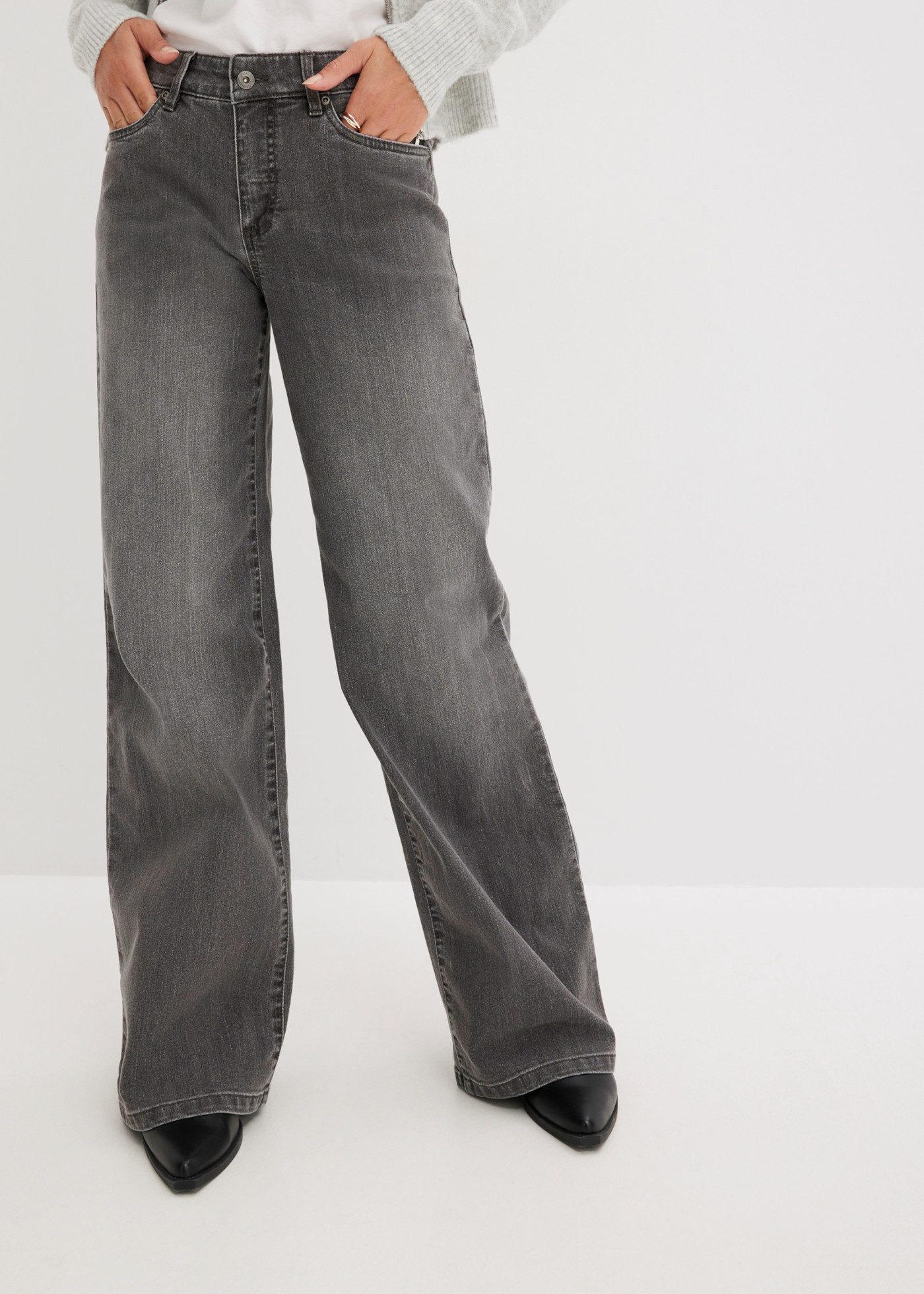bonprix Weite Jeans Loose Fit, 5-Pocket-Style, Wide-Leg Jeans, Mid Waist