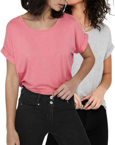 ONLY T-Shirt Stilvolles Basic Shirt mit Rundhalsausschnitt (2er-Pack) unifarbenes Oberteil aus Baumwollmischung, Größe M