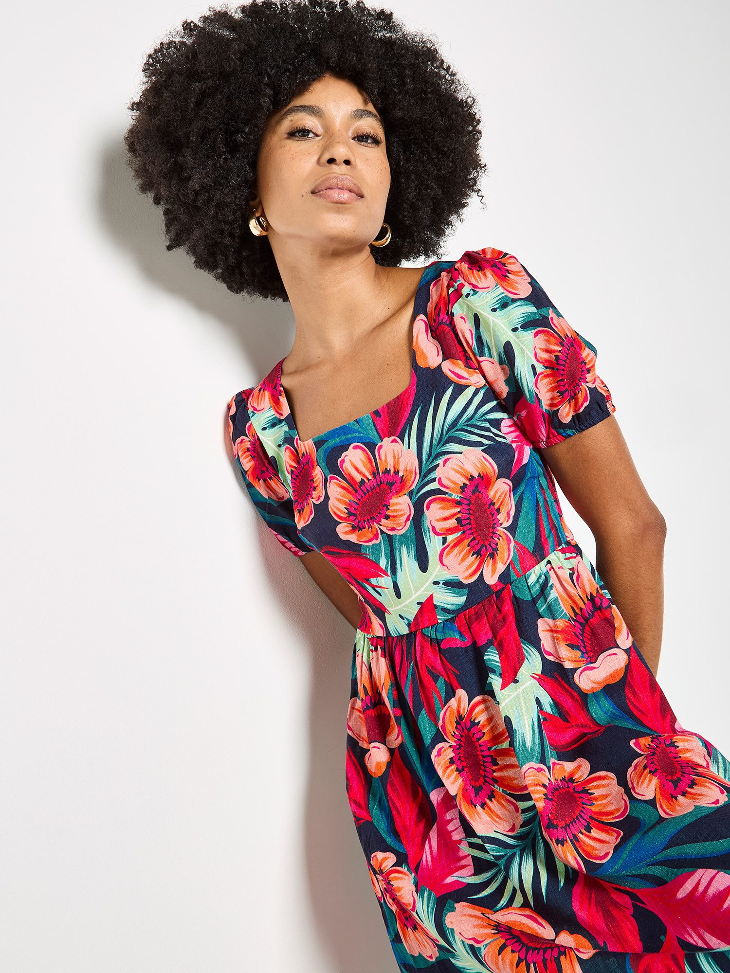 Apricot Druckkleid Mini-Kleid mit tropischem Blumenmuster