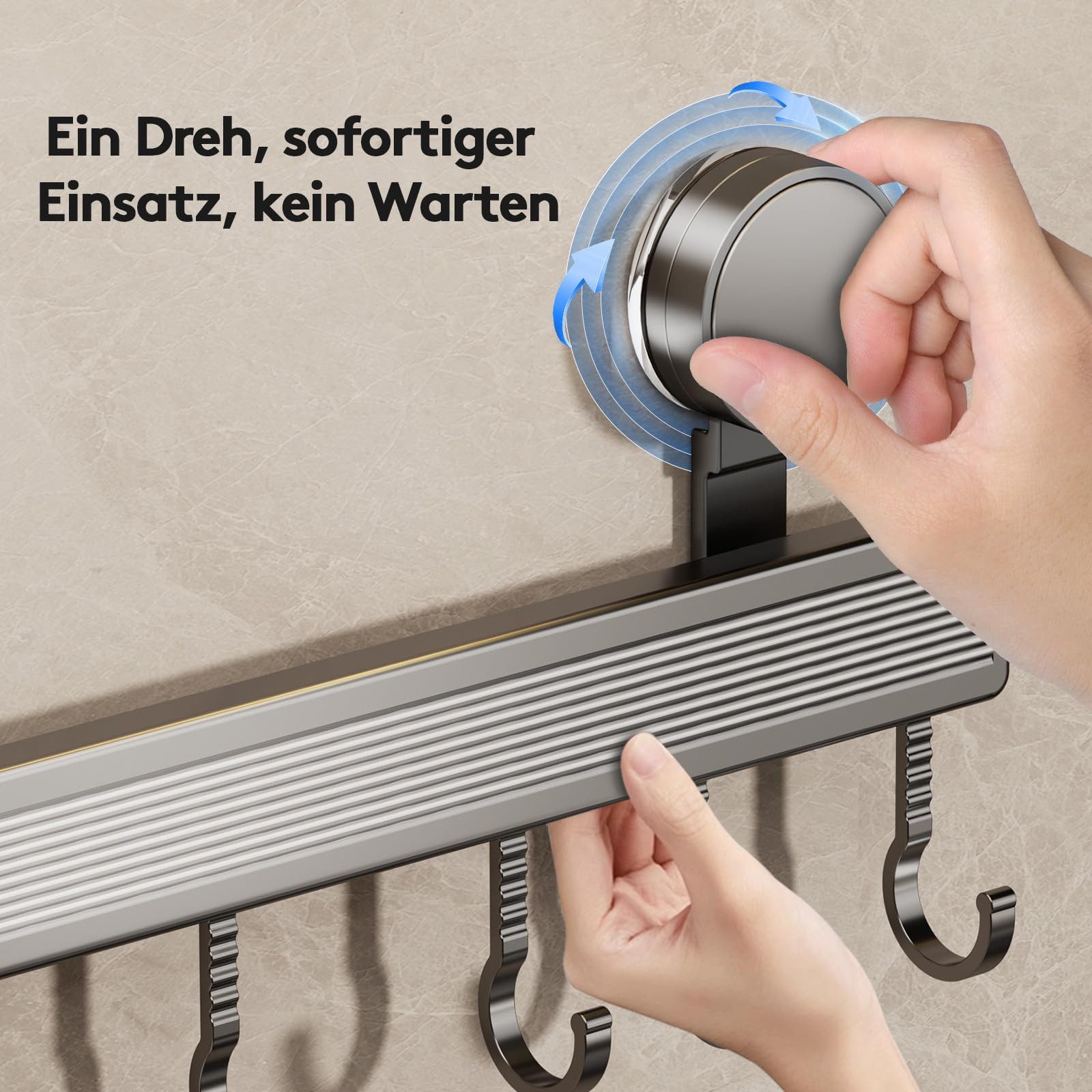FOUORTUNATE-BEE Hakenleiste Hakenleiste Küche ohne Bohren mit Saugnapf 12 Haken 60cm, (Abnehmbare rostfreie Hakenleiste für Küchenutensilien)