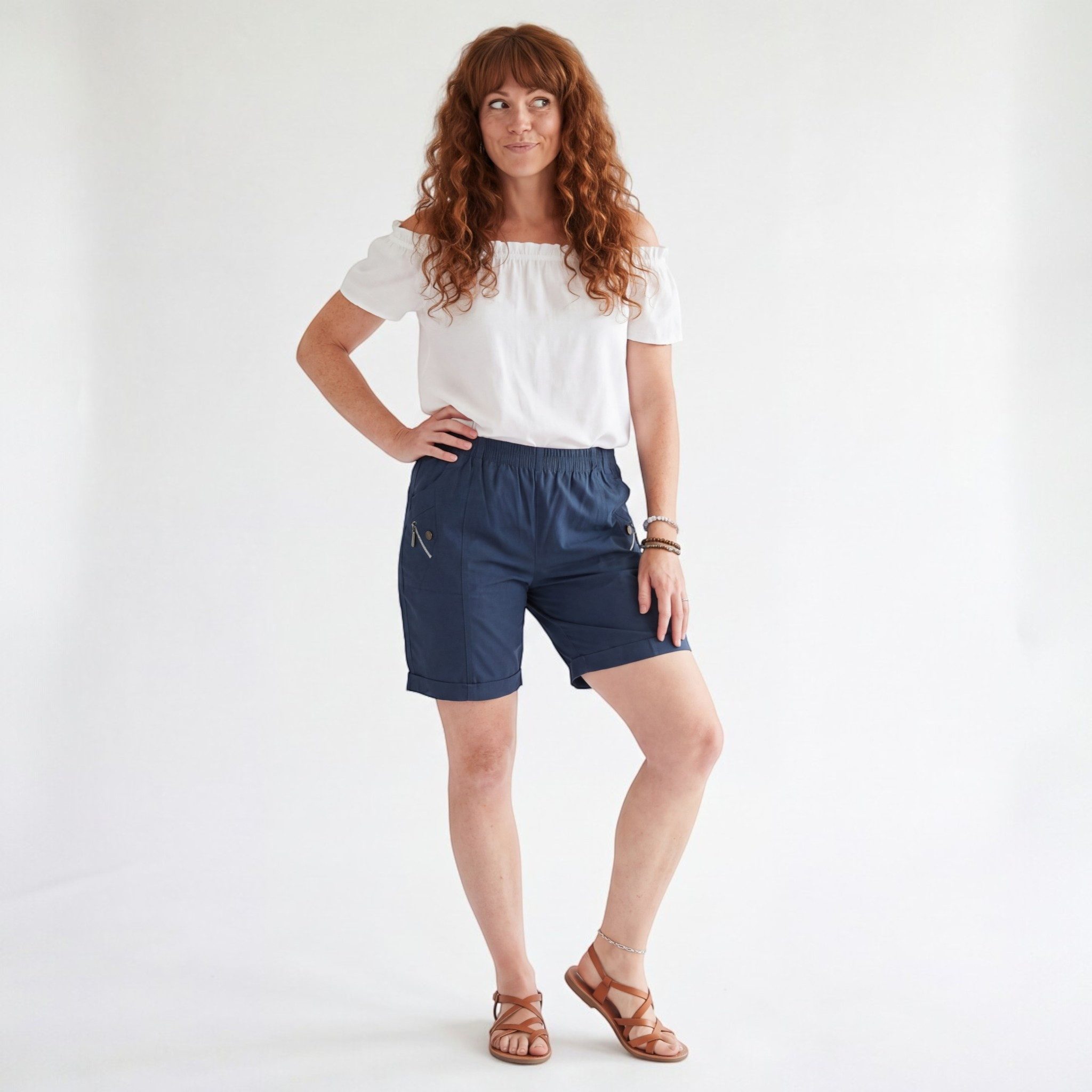 Cherry Berry Shorts Kurze Damen Sommerhose leichte Damen Shorts Strandshorts Größe 38/40 bis 52/54, Stretchbund