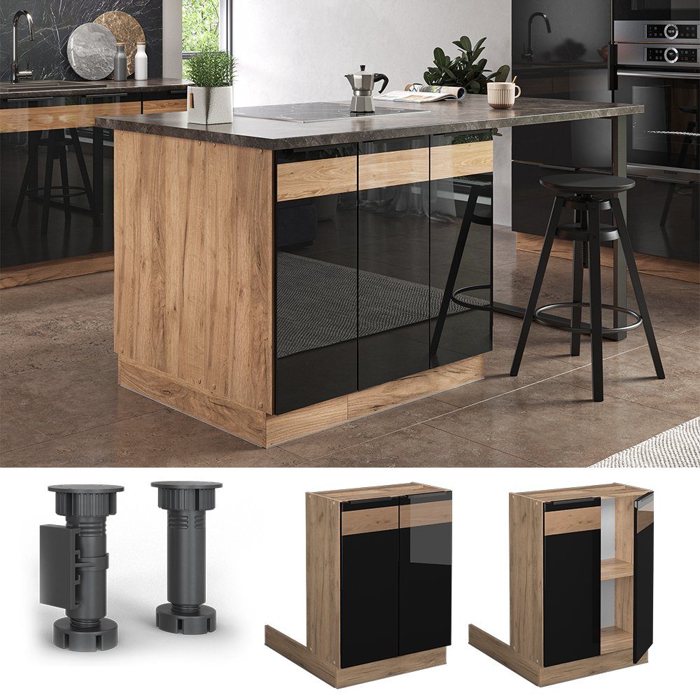 Vicco Unterschrank Fame-Line, Schwarz Hochglanz/Eiche, 60 günstig online kaufen