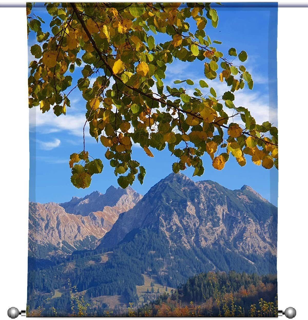 Scheibengardine Scheibenhänger Herbst in den Bergen - rechteckig mit Beschwerung, gardinen-for-life