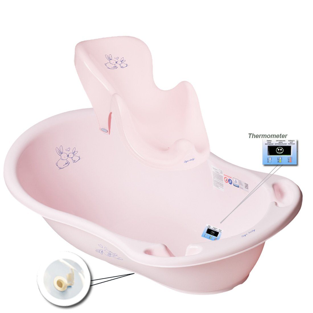 Babybadeset Babywanne (Made Set), mit -Bunnies Spar Europe Set (Thermometer) Badesitz Tega-Baby in ** THERMOMETER Pflege, Rosa 2-Teile Babybadewanne Babywanne ** +