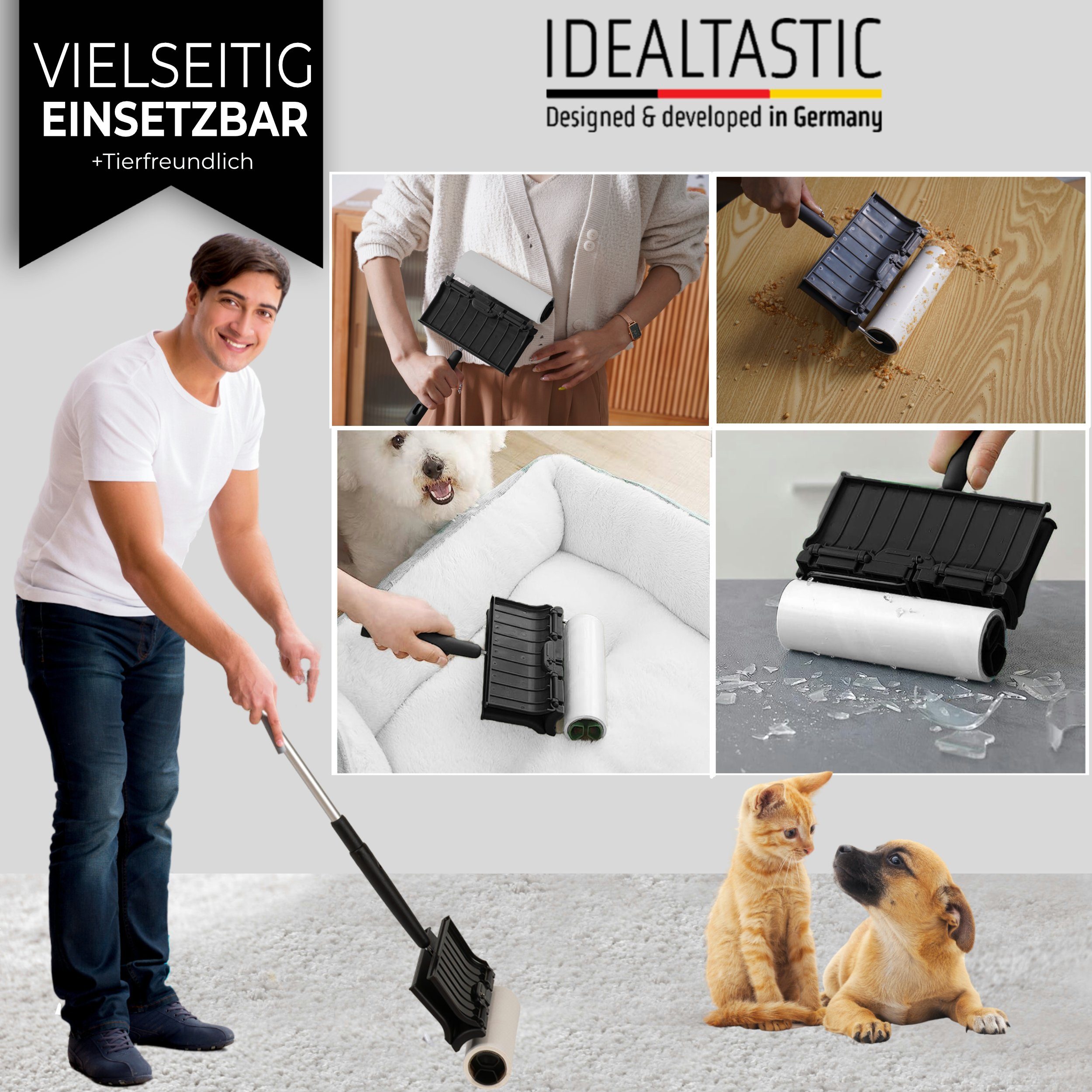 IDEALTASTIC Fusselroller Ausziehbare XXL Fusselrolle Tierhaare & Kleidung Fusselentferner, XXL Fusselrolle für Kleidung & Tierhaare, 4x90 Blatt – Bild 3 von 5