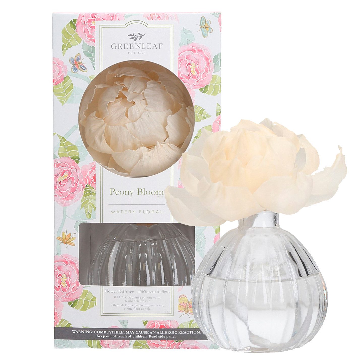 Greenleaf Raumduft Peony Bloom 236 ml (1-St), Diffuser mit Docht und Blume als Duftträger