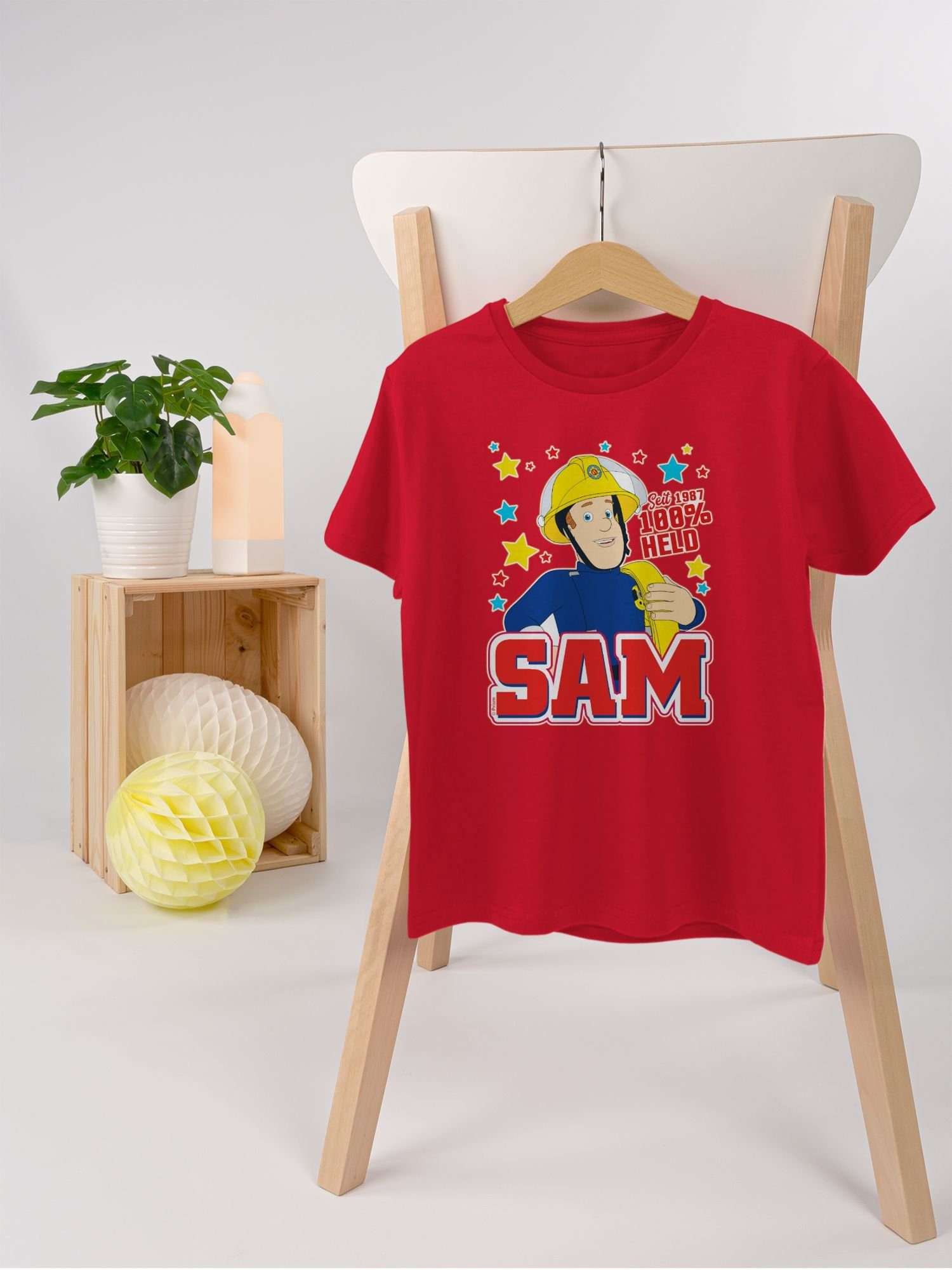 Rot Shirtracer Feuerwehrmann Seit Sam T-Shirt 01 1987 Jungen 100% Sam - Held -