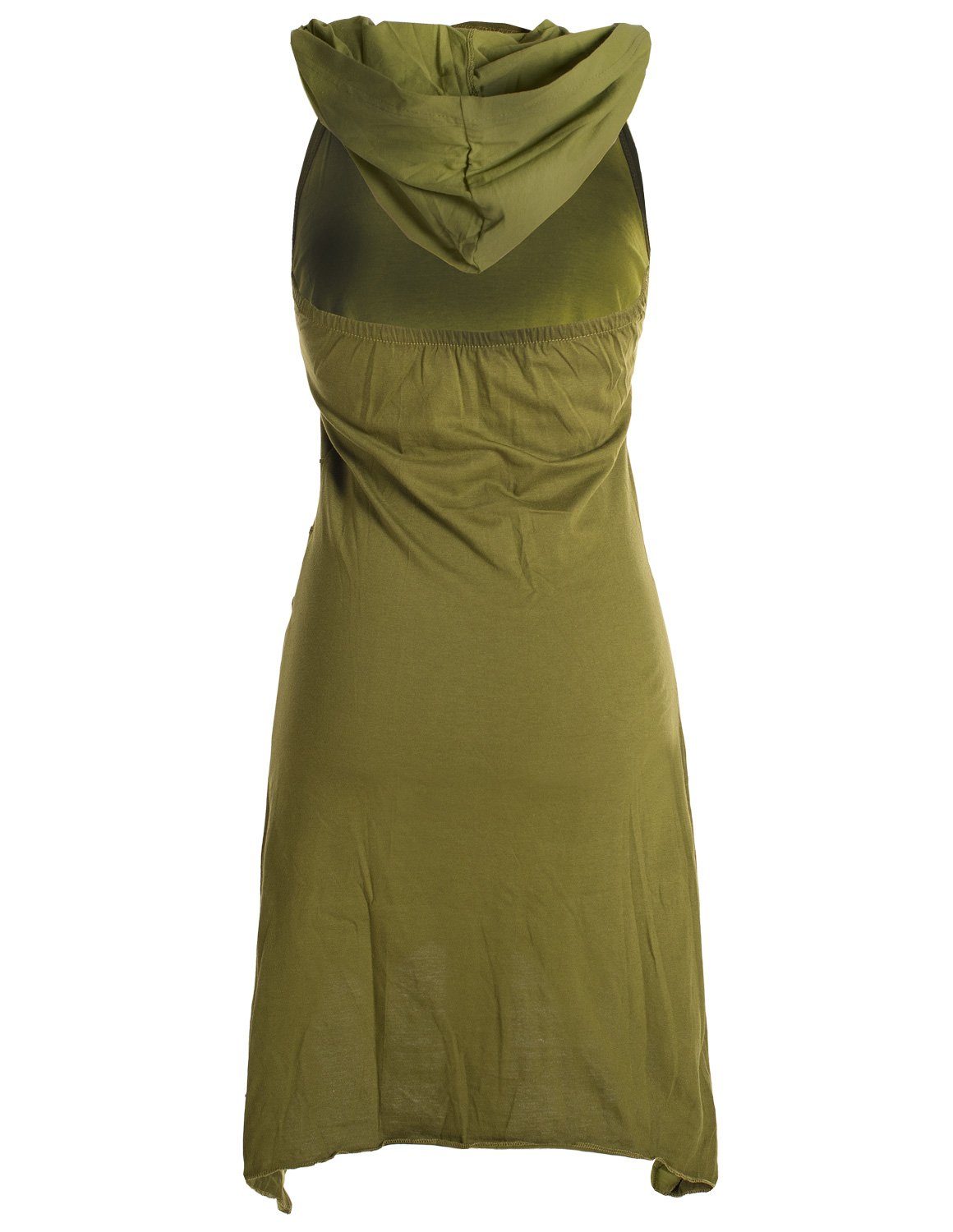 Elfen olive Neckholderkleid Zipfel-Neckholder Vishes Kleid Baumwolle Hippie, aus Goa, Kapuzen Lagenlook