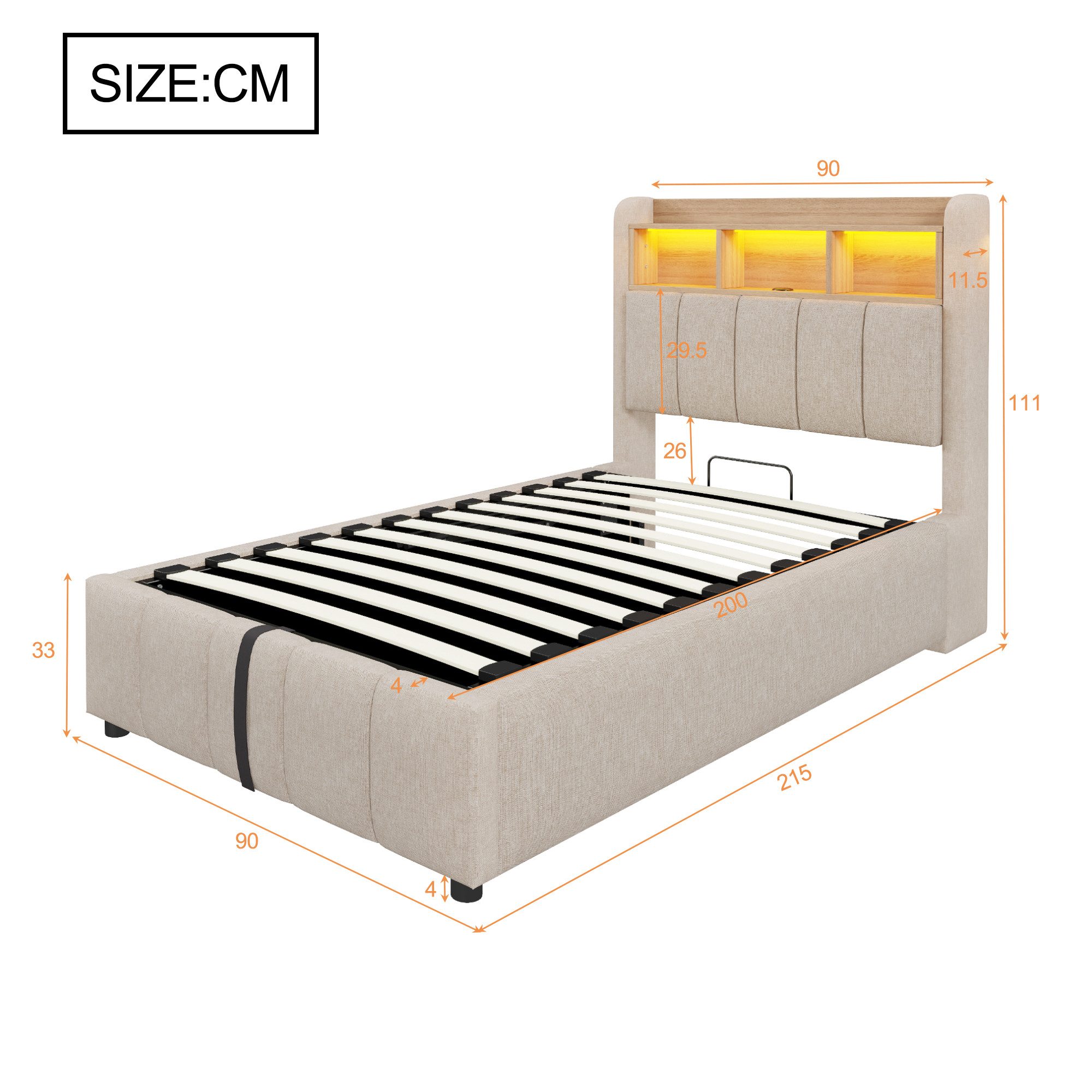 Ulife Polsterbett mit hydraulischem Stauraum, Jugendbett Gästebett (Ohne Ma günstig online kaufen