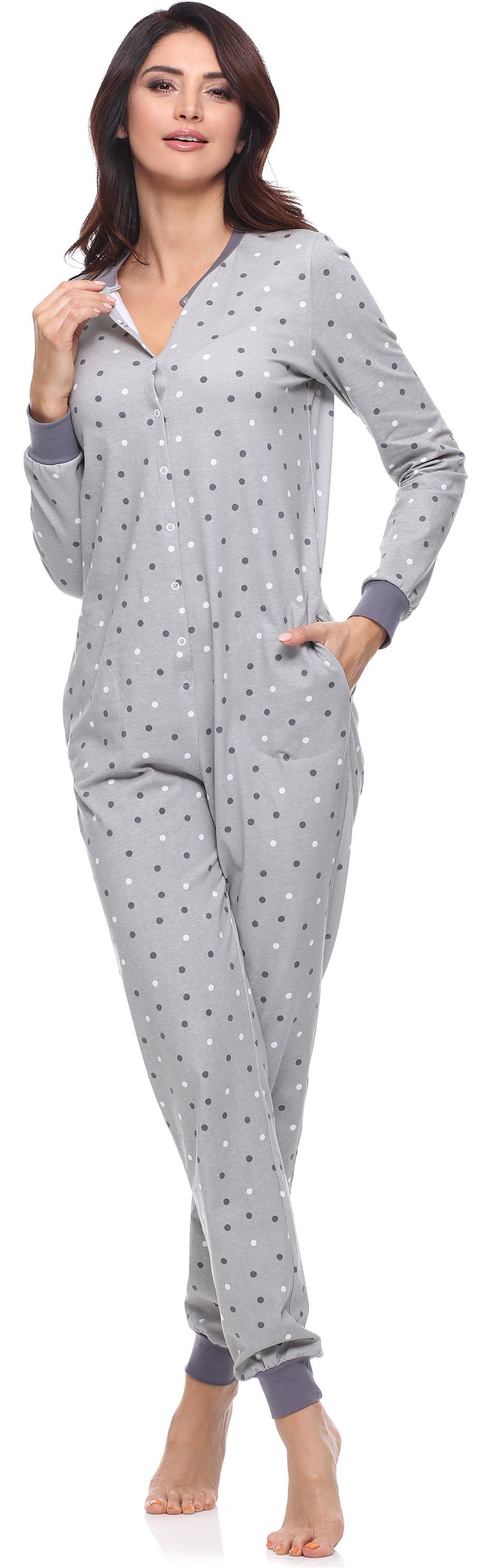 Schlafoverall Schlafanzug Schlafanzug Damen Merry Style Strampelanzug MS10-187 Grau/Punkten