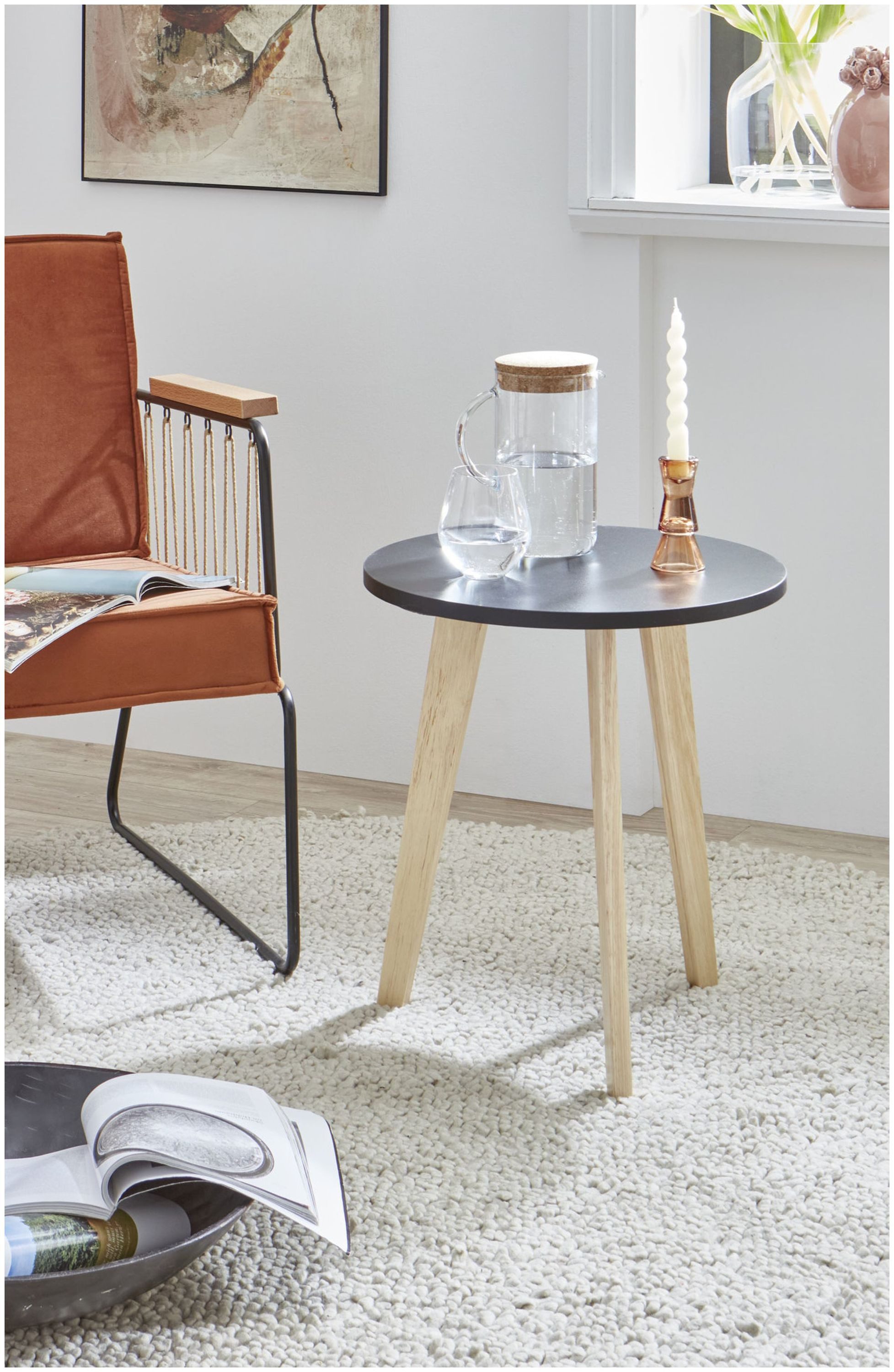 xonox.home Couchtisch, in schwarz/Pinienholz B/H/T ca.: 50 x 45,8 x 50 cm