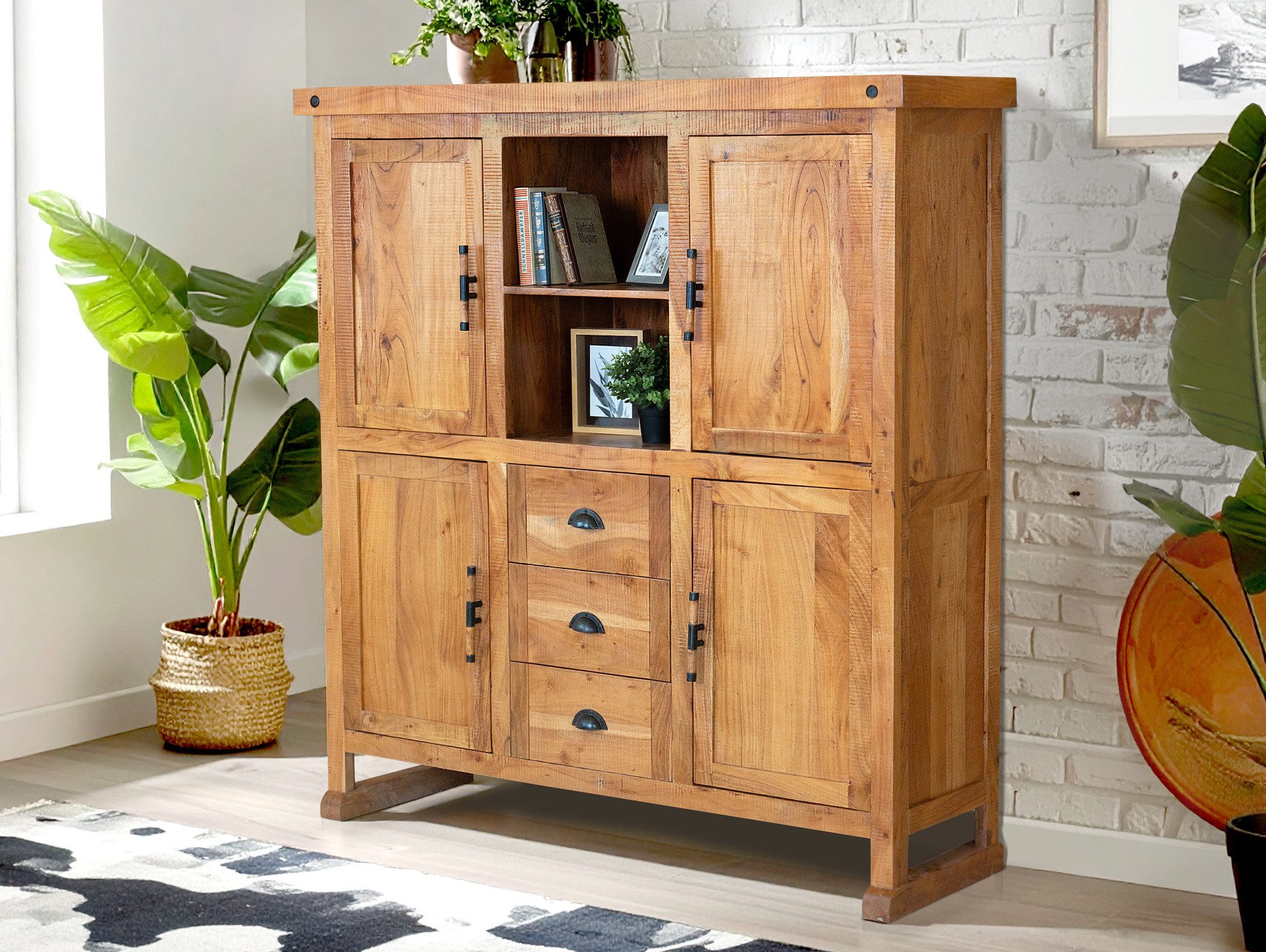 Moebel-Eins Highboard, WINCHESTER Highboard IV, Material Massivholz, Mango rustikal