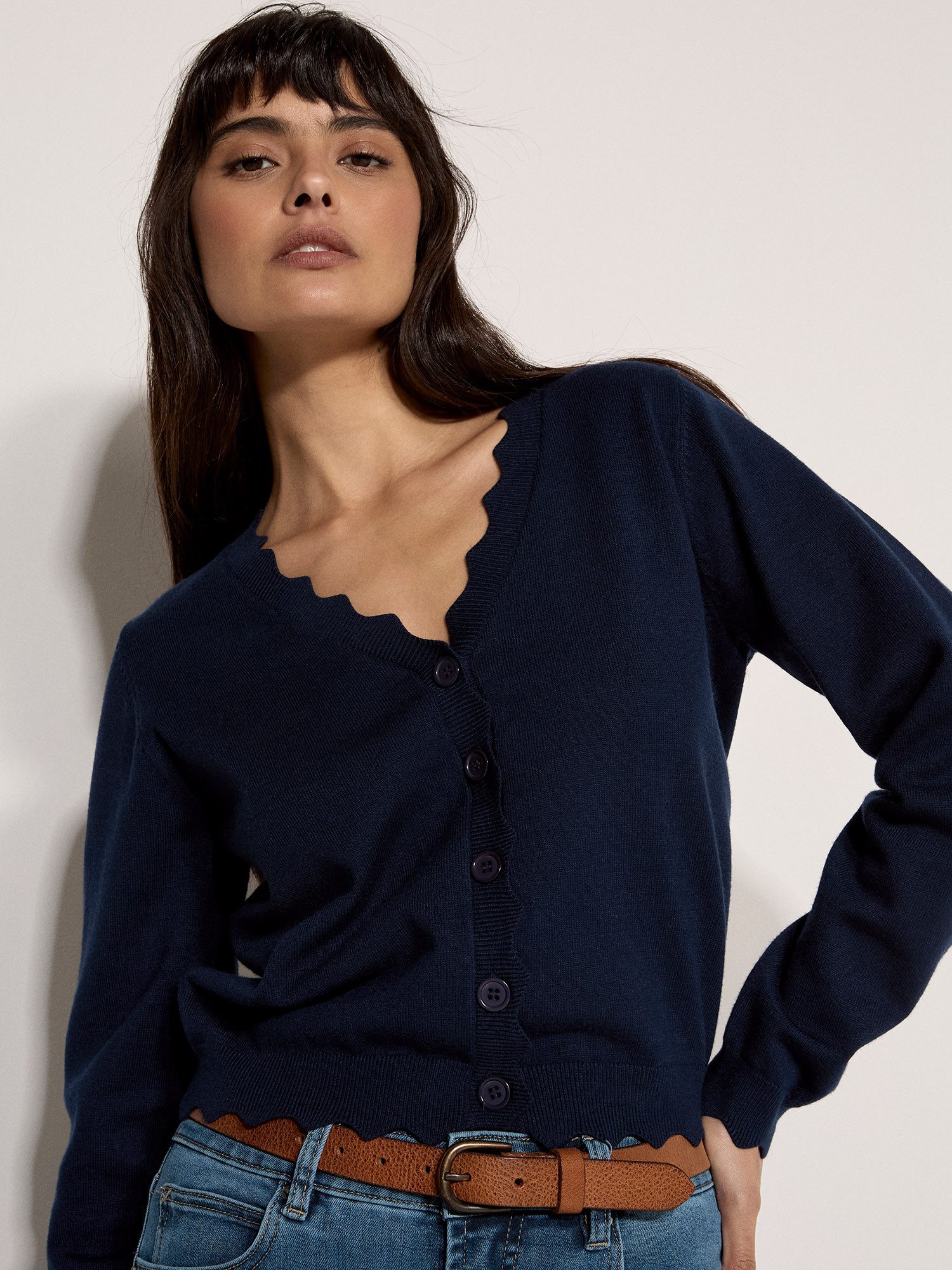 Apricot Cardigan Strickjacke mit Wellenkante Einfarbig