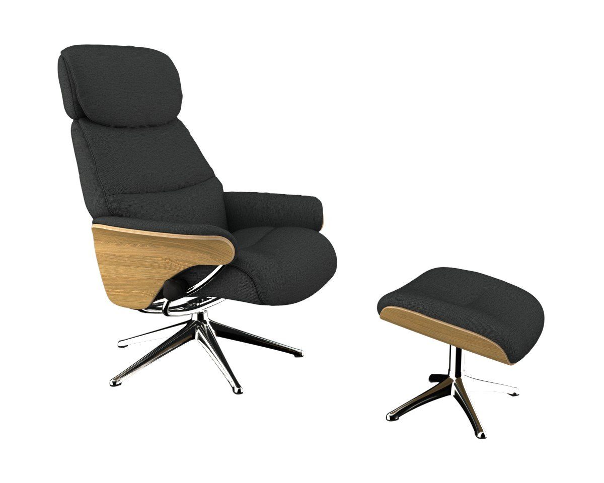 FLEXLUX Relaxsessel Aarhus, Gepolsterter Funktionssessel, Skandinavisch design, Armlehnen, Relaxfunktion & Kopf- Rückenverstellung, Armlehne Eiche, Fuß Alu