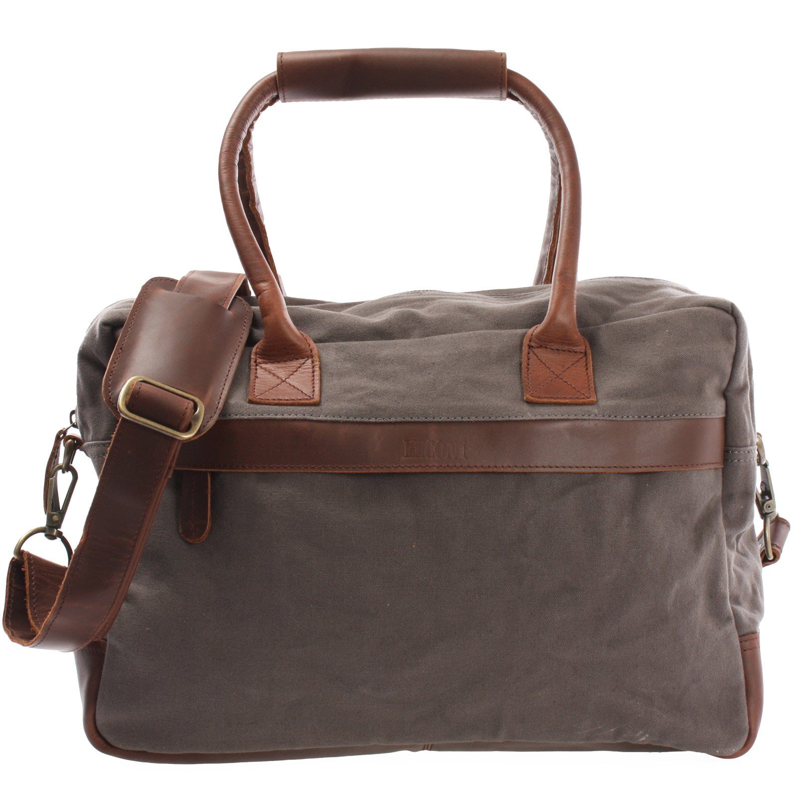 LECONI Aktentasche Handgepäck DIN A4 Arbeitstasche Damen & Herren Leder + Canvas LE2007, Canvas & Leder – Außenfächer vorn & hinten – 40×30×15 cm
