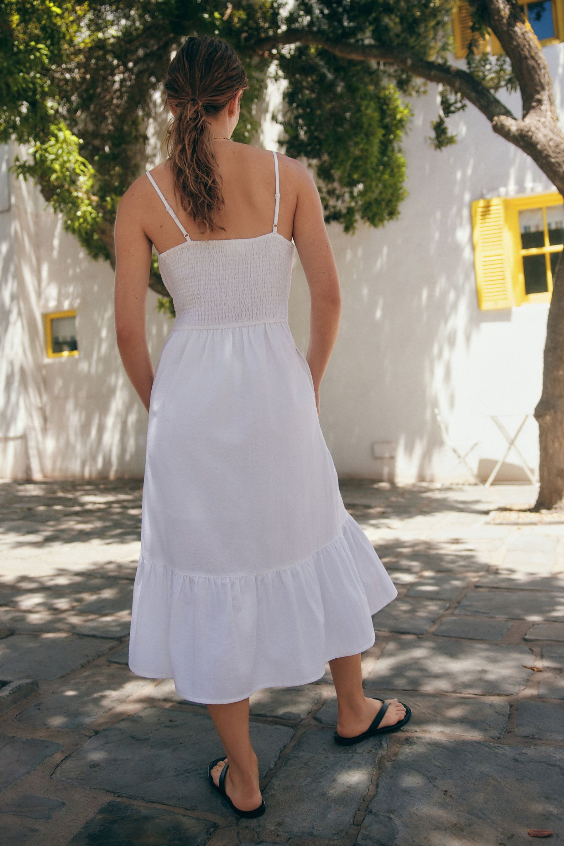 Next Midikleid Durchgeknöpftes Midikleid mit Leinenanteil günstig online kaufen