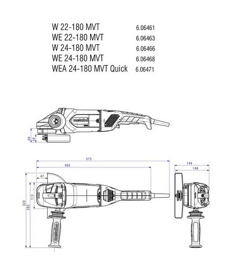 Thumbnail - metabo Winkelschleifer WE 22-180 MVT, max. 5800 U/min, Im Karton