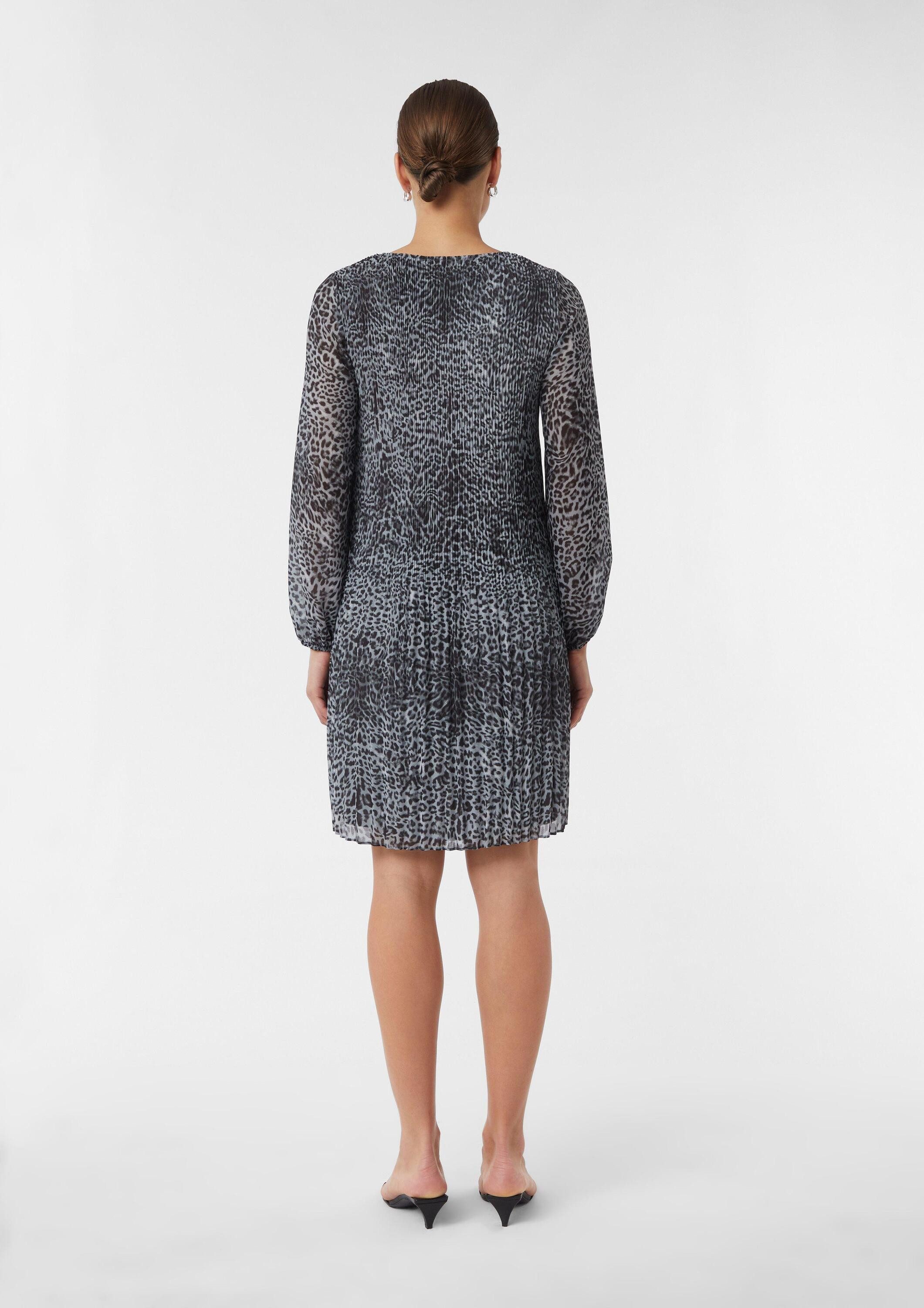 comma Minikleid Kleid Plissiertes Chiffonkleid mit All-over-Print