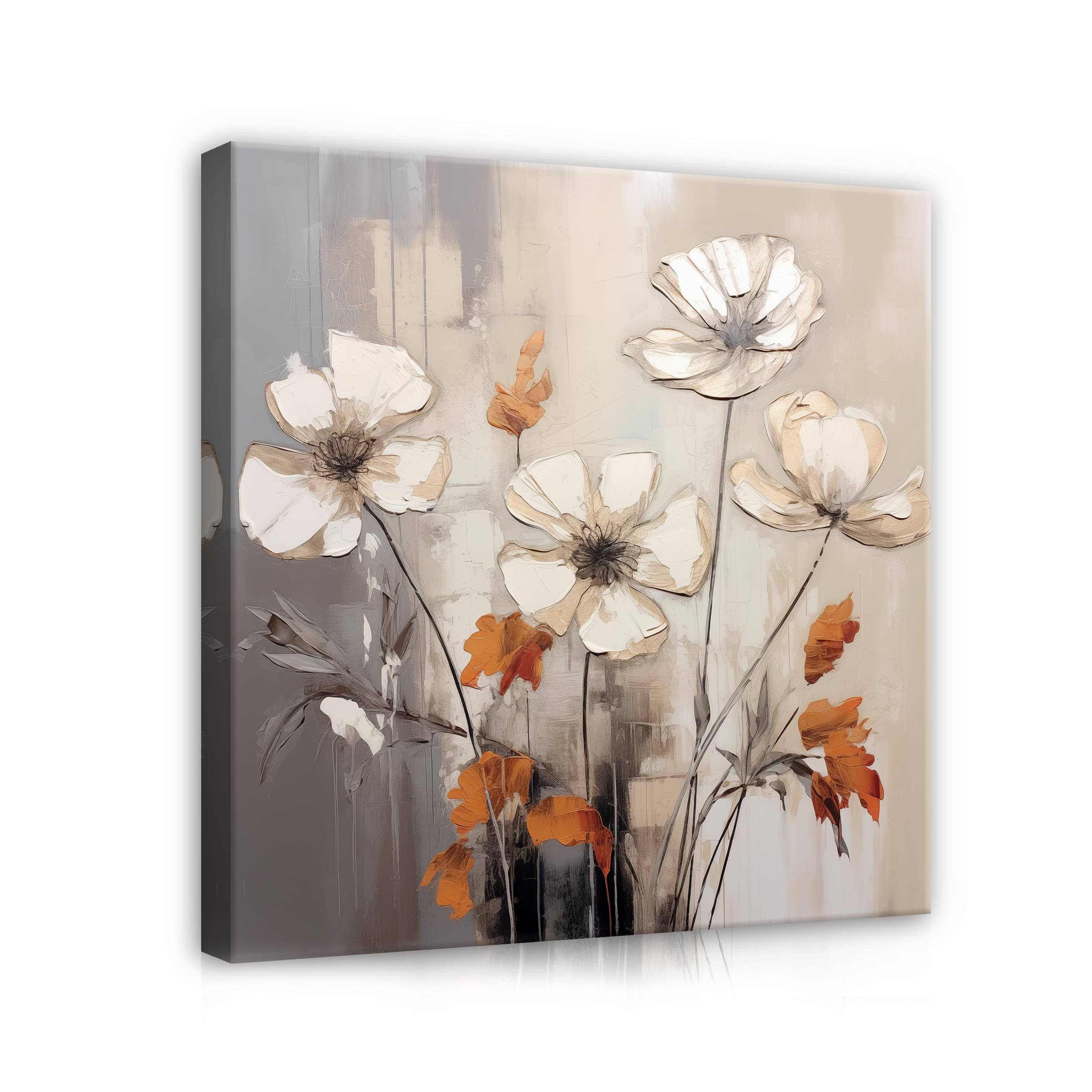 Wallarena Leinwandbild Blumen Gemalt Beige Wandbild XXL Wand Deko Bilder Mo günstig online kaufen