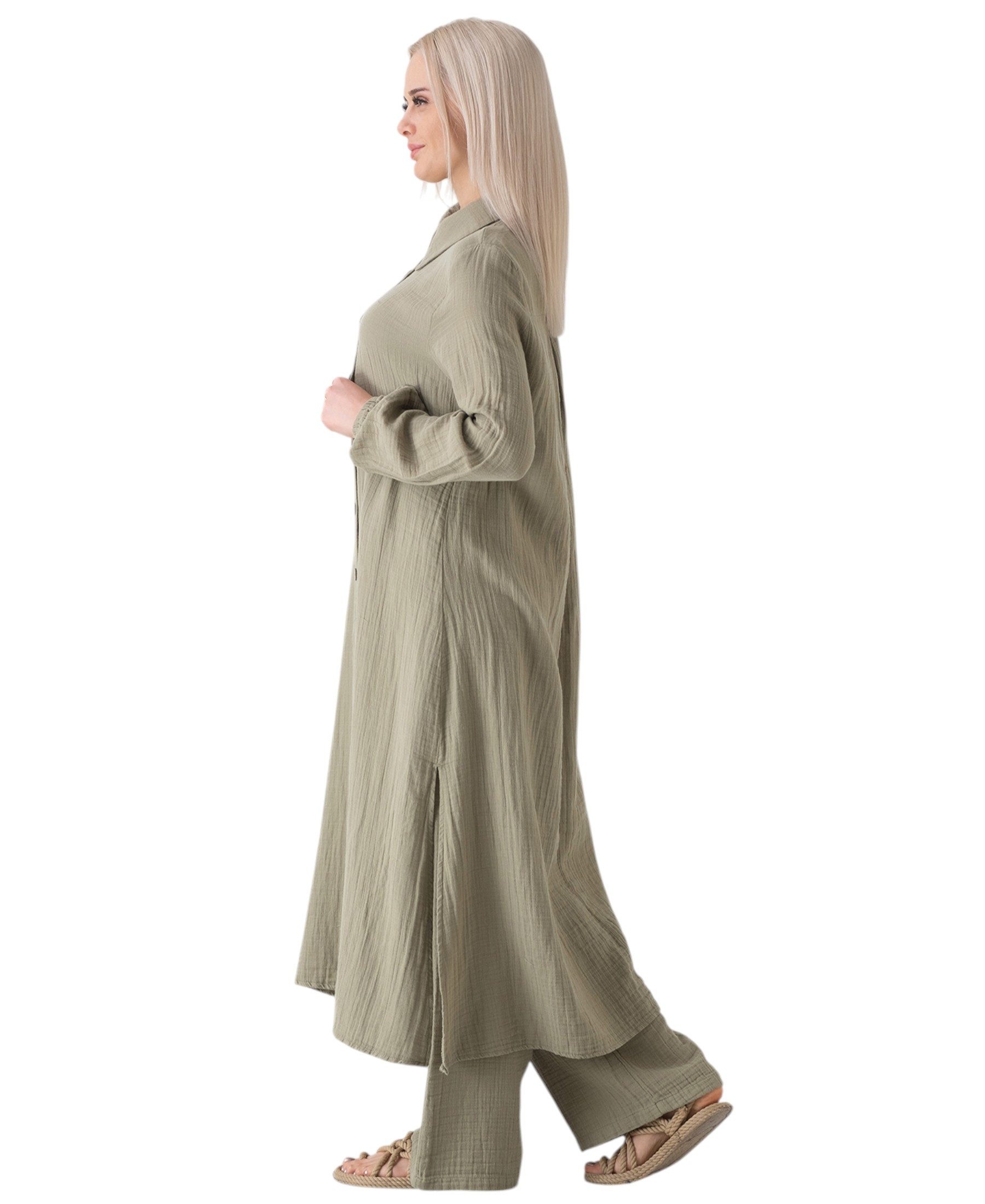 WENOR Longtunika Musselin 130cm lang Kokosknopf 100% Baumwolle Modest Look 36-50 – Bild 4 von 5