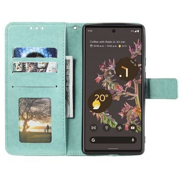 CoverKingz Handyhülle Hülle für Google Pixel 6 Handyhülle Tasche Flip Case Cover Etui 16,5 cm (6,5 Zoll), Klapphülle Schutzhülle mit Kartenfach Schutztasche Motiv Mandala