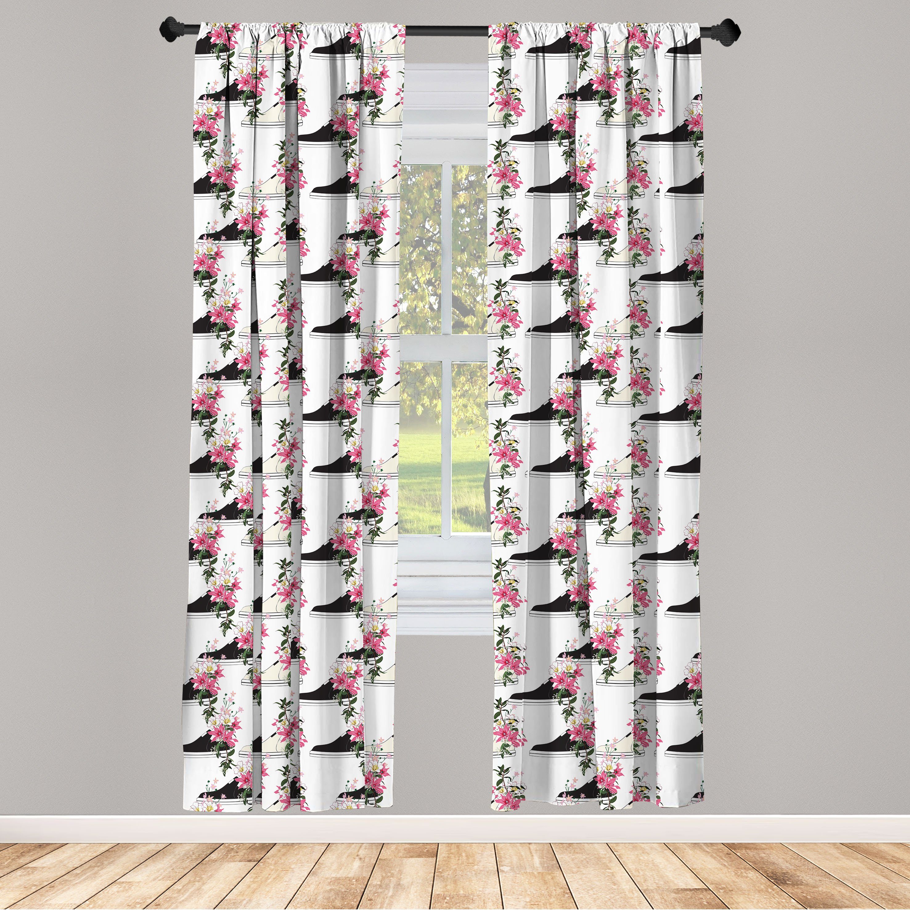 Gardine Vorhang Dekor, Blumen Wohnzimmer Töpfe Microfaser, für Schlafzimmer Blumen wie Sneakers Abakuhaus