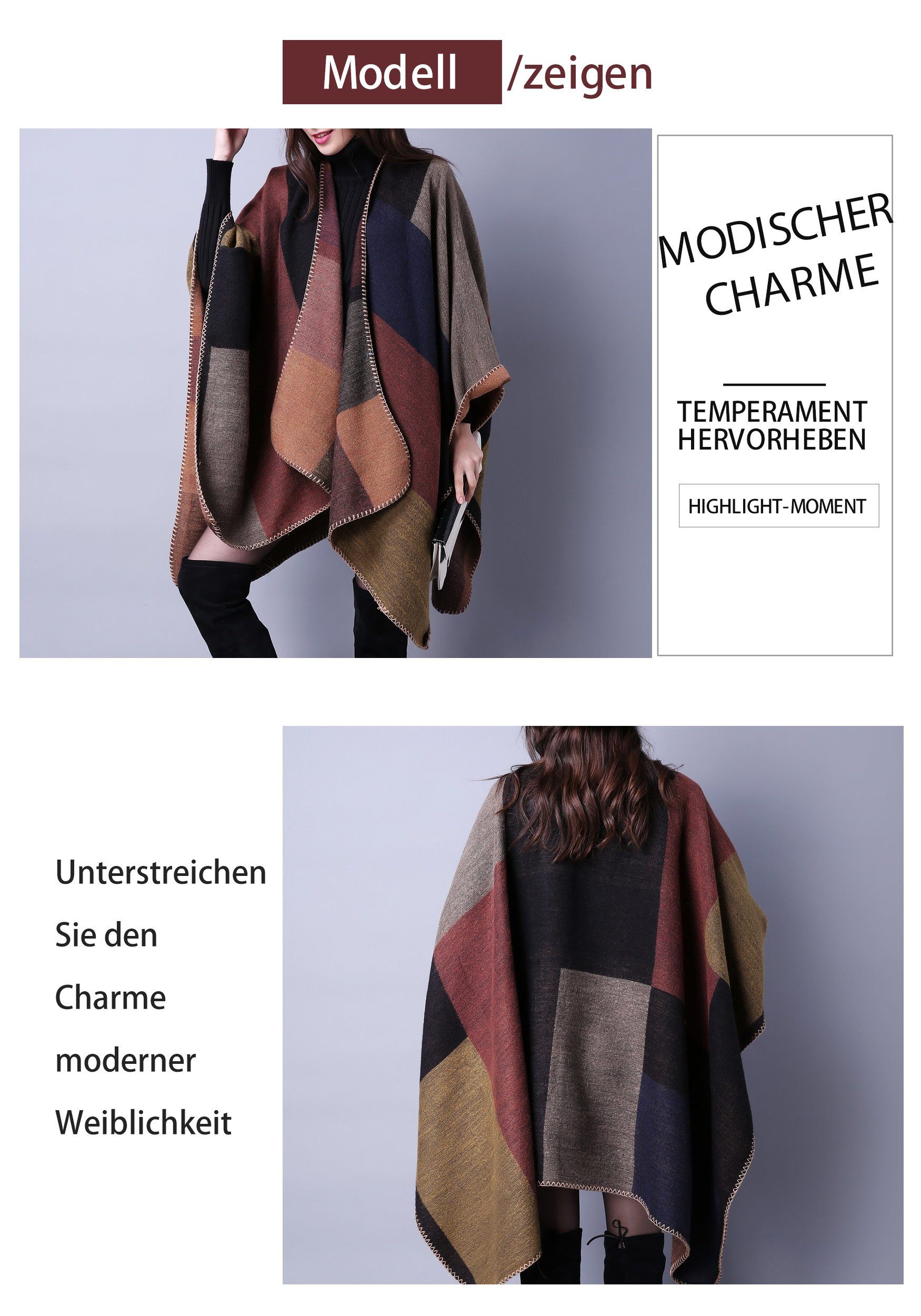 MAGICSHE XXL-Schal Modeschal Kariertes Farben Patchwork Braun