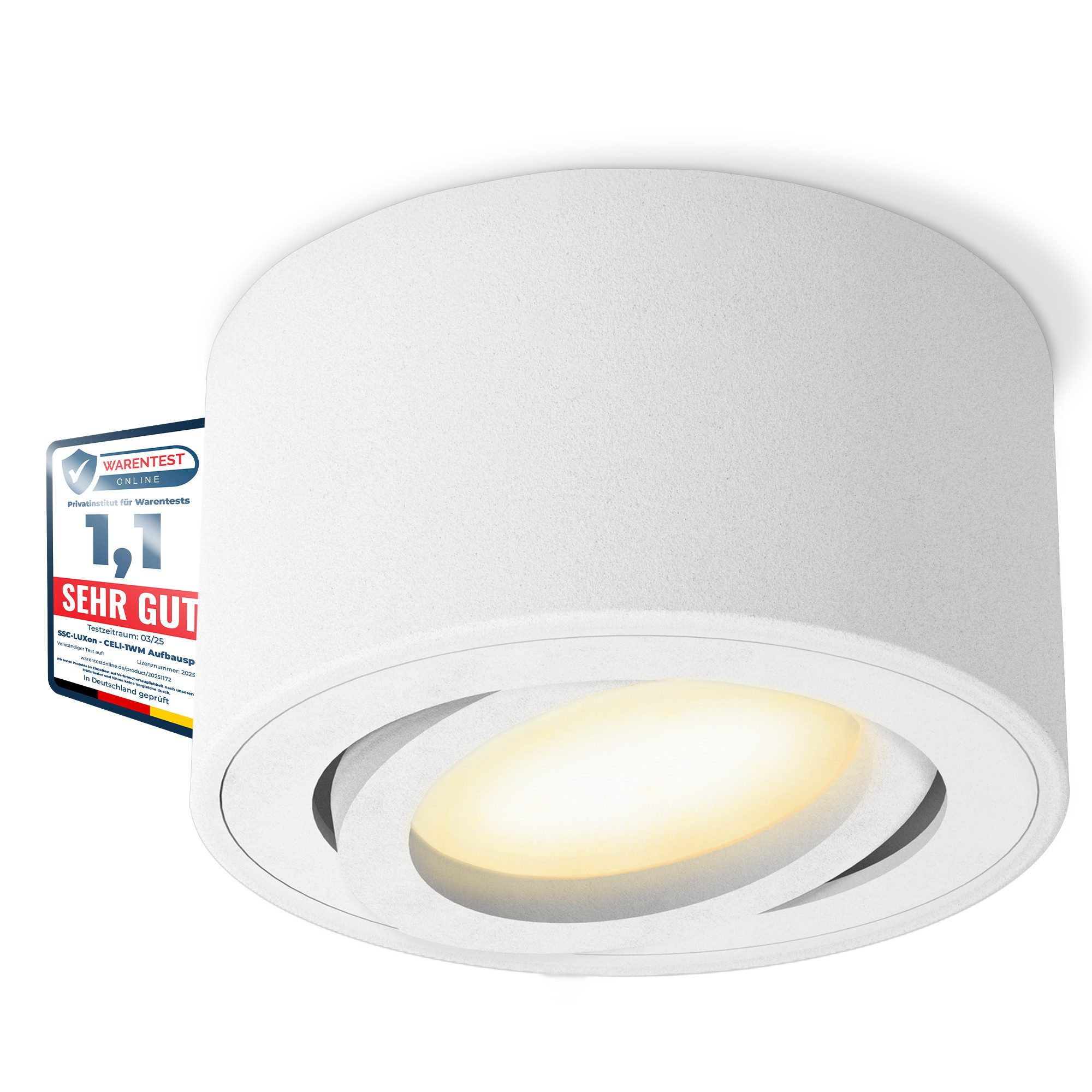 SSC-LUXon LED Aufbaustrahler CELI-1WM Aufbauleuchte schwenkbar flach LED dimmbar warmweiß 4W 230v, Warmweiß