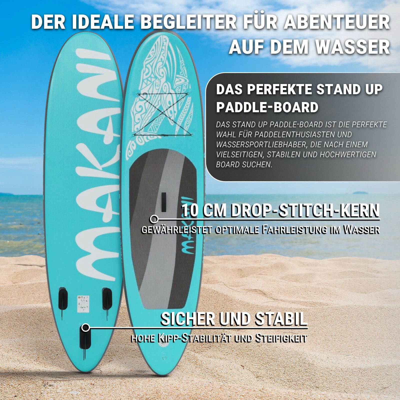 HAGO Inflatable SUP-Board Stand Up Paddle Board Allround SUP Komplettset 320 cm Drop-Stitch-Kern