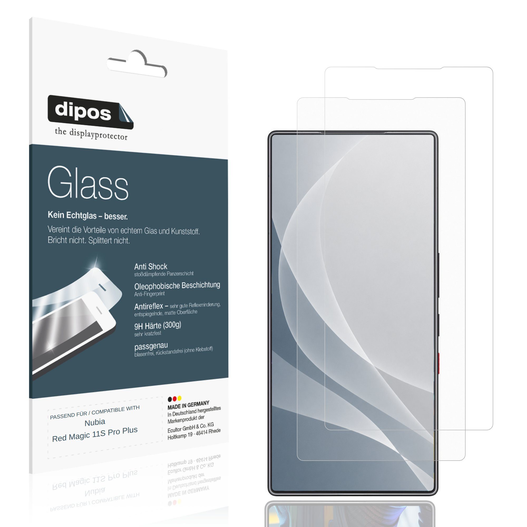 dipos Displayschutzfolie Schutzfolie für Nubia Red Magic 11S Pro Plus, 2 Stück, Displayschutz Schutz Folie Made in Germany