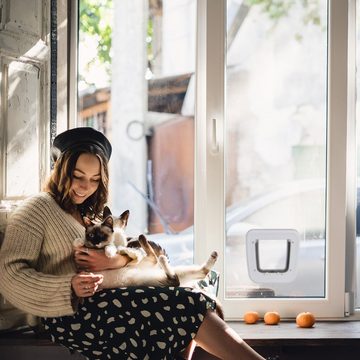 relaxdays Haustierklappe Abschließbare Haustierklappe, Weiß