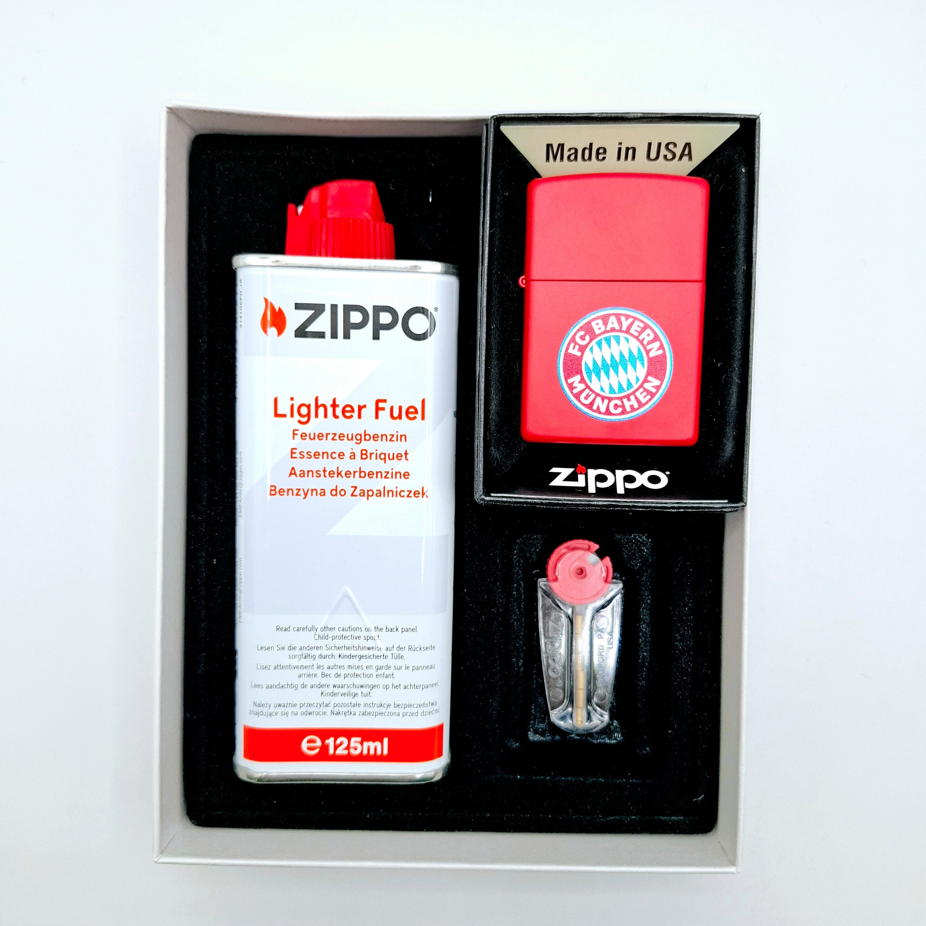Zippo Feuerzeug FC Bayern München Geschenkset matt rot mit Logo