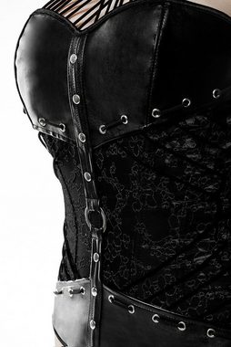 Grey Velvet Corsage Kunstleder Korsett mit Nieten in schwarz inkl. Slip Corsage (Set)